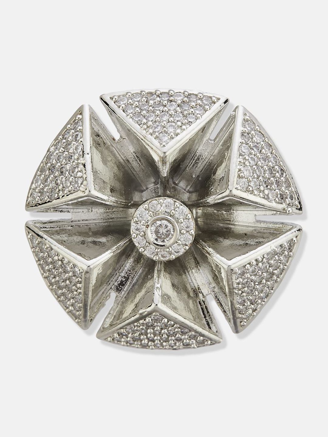 ATIBELLE Set Of 2 Silver Plated CZ Studded Finger Ring