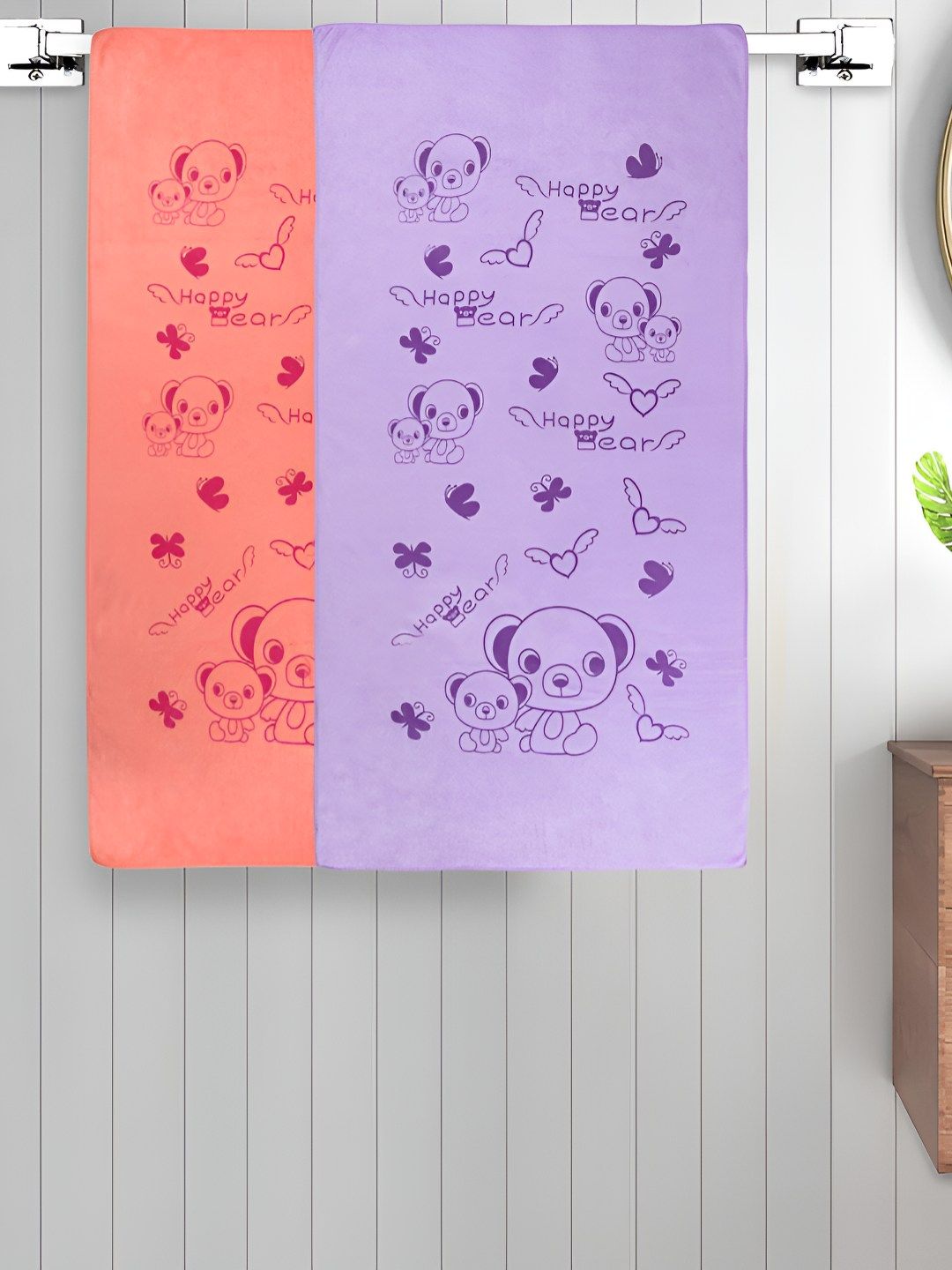 Myntra Elegant Homes Purple & Orange 2 Printed Cotton 300 GSM Bath Towel-picture-35