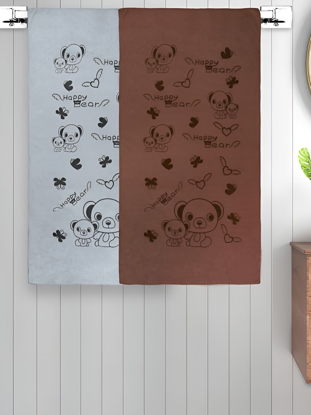 Myntra Elegant Homes Brown & Grey 2 Printed Cotton 300 GSM Bath Towel-picture-38