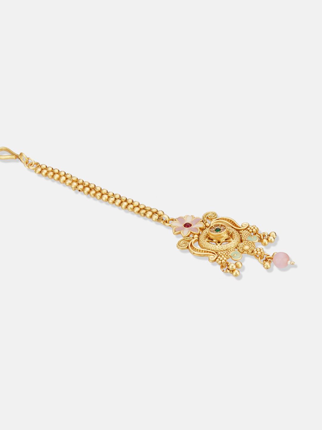 ATIBELLE Set of 2 Gold-Plated Stone Studded and Rajasthani Borla Beaded Maang Tikkas