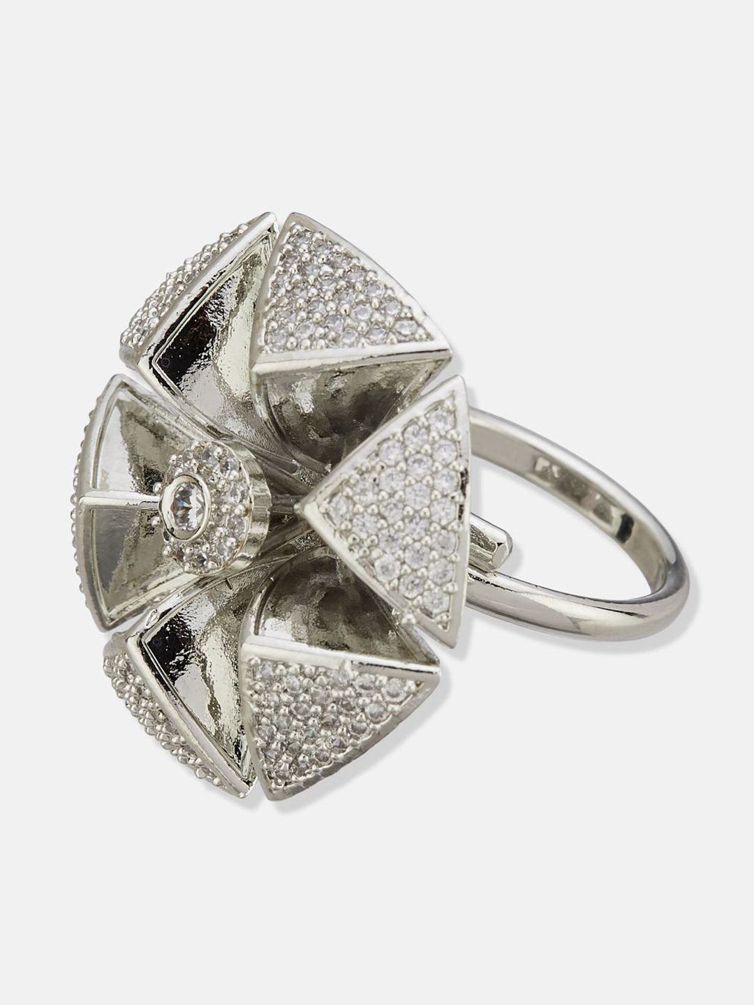 ATIBELLE Set Of 2 Silver Plated CZ Studded Finger Ring
