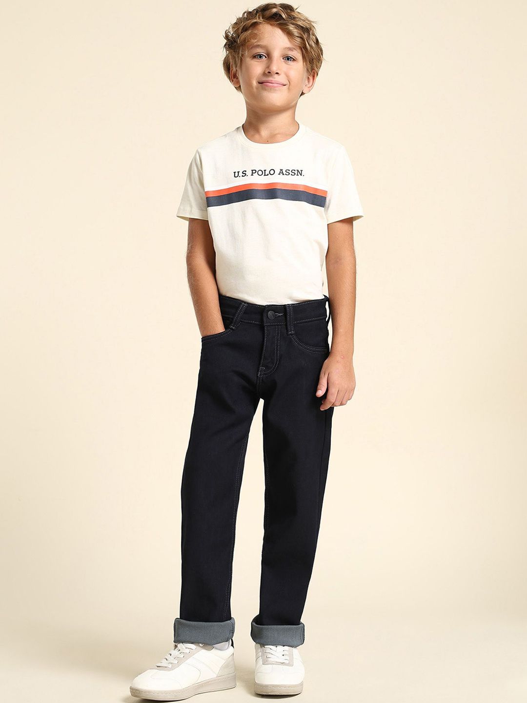 U.S. Polo Assn. Kids Boy's Relaxed Fit Mid-Rise Cotton Stretchable Jeans