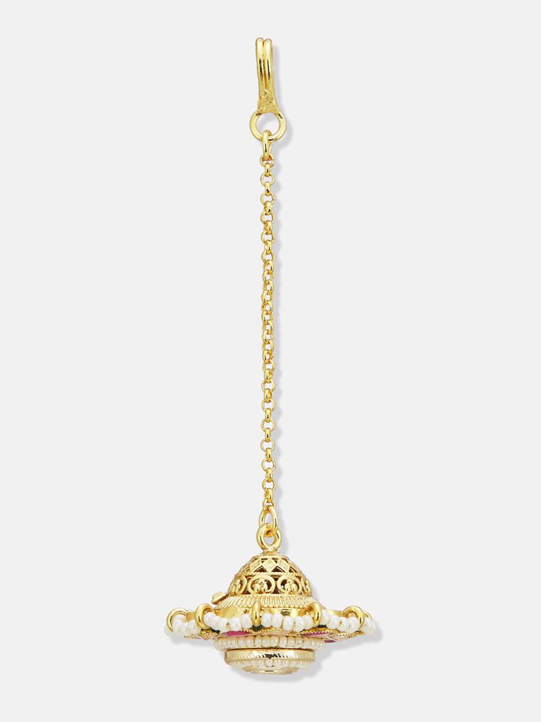 ATIBELLE Set of 2 Gold-Plated Stone Studded and Rajasthani Borla Beaded Maang Tikkas