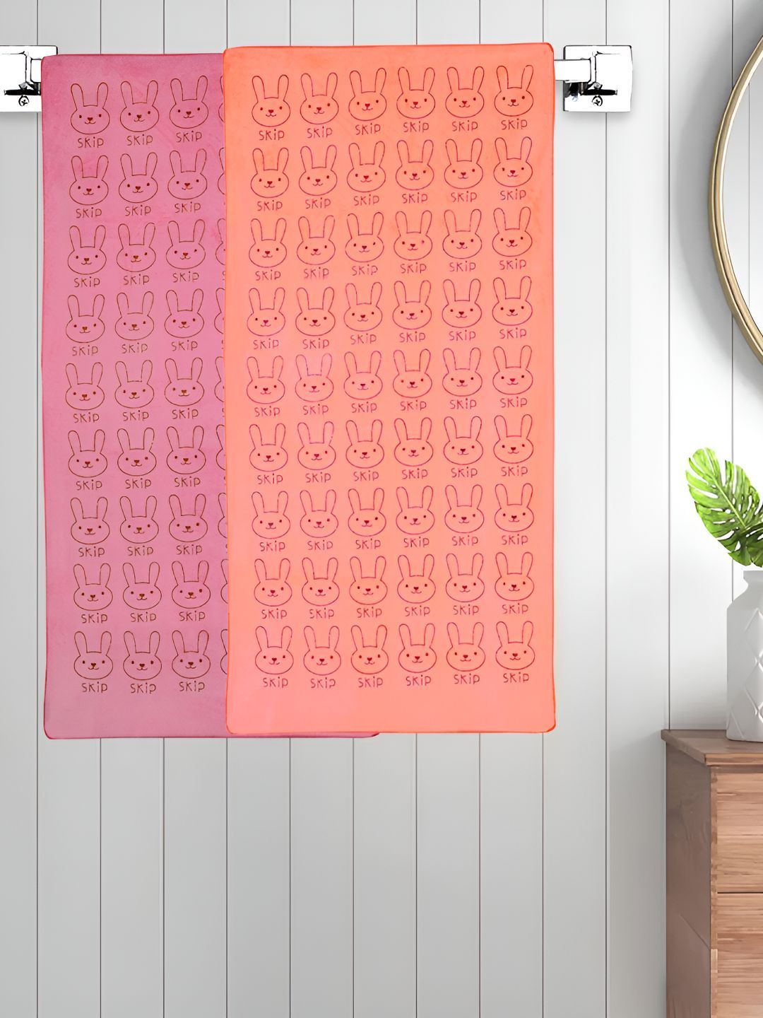 Myntra Elegant Homes Pink & Orange 2 Printed Cotton 300 GSM Bath Towel-image-39