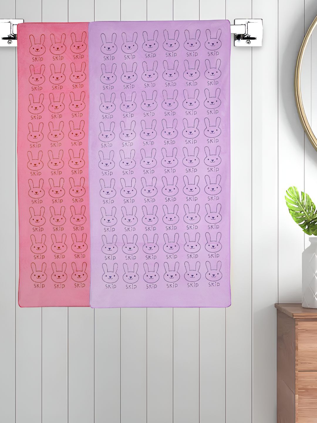 Myntra Elegant Homes Purple & Pink 2 Printed Cotton 300 GSM Bath Towel-picture-21