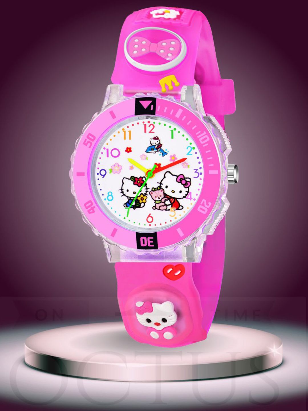 ON TIME OCTUS Girls Printed Dial & Straps Analogue Watch KD-117 PINK KITTY-picture-11