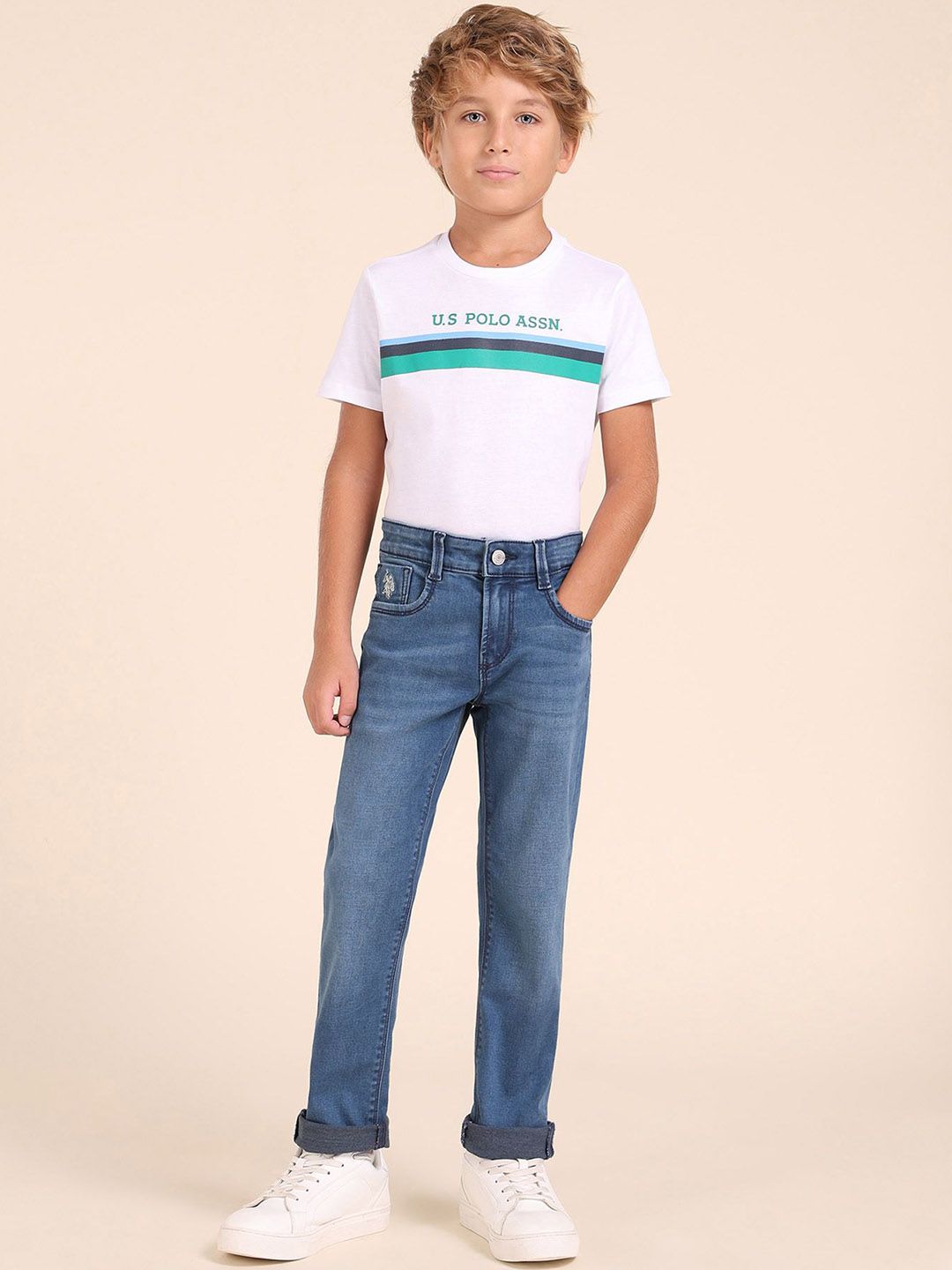 U.S. Polo Assn. Kids Boys Slim Fit Mid-Rise Light Fade Stretchable Jeans-picture-36