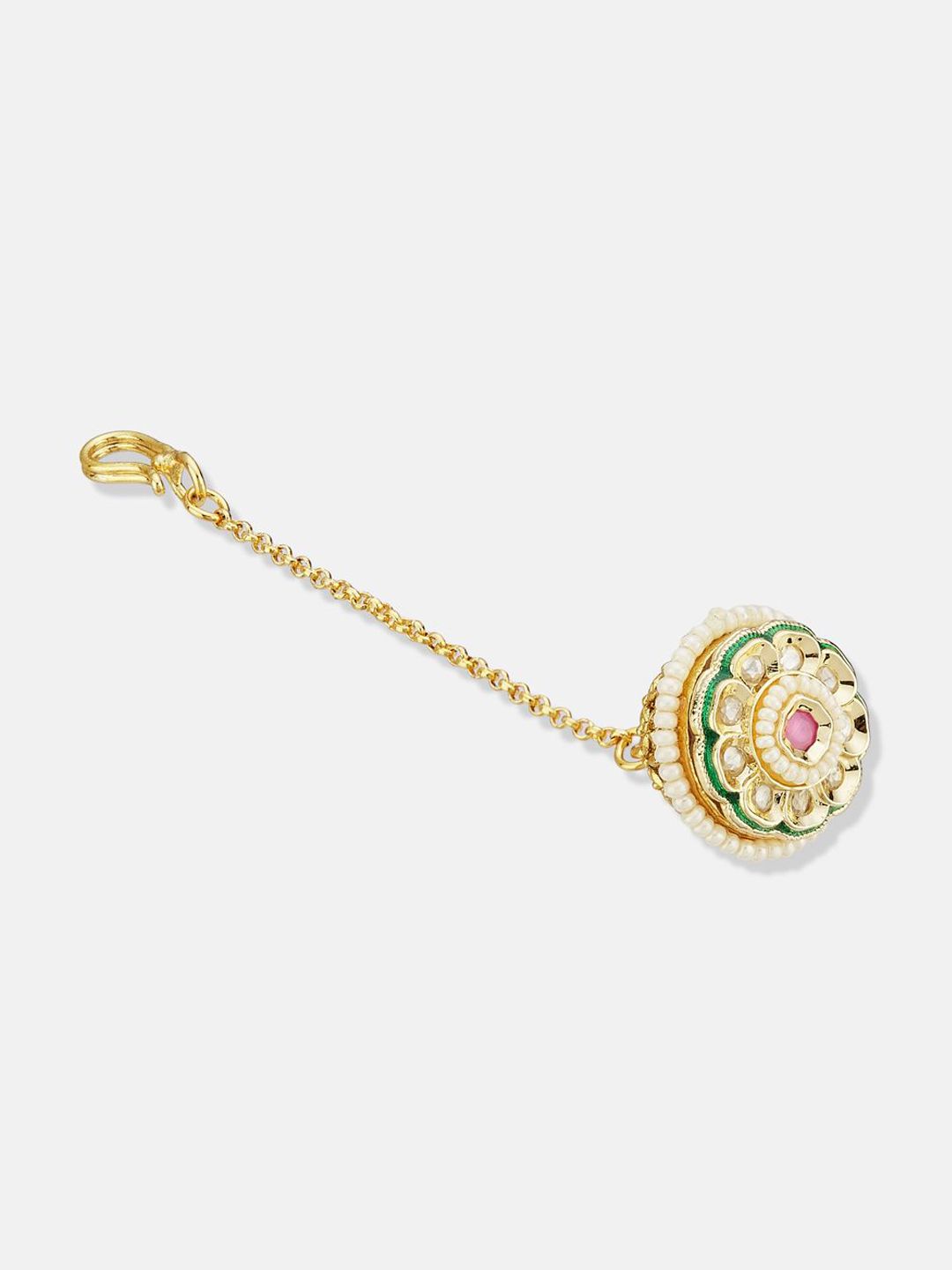 ATIBELLE Set of 2 Gold-Plated Stone Studded and Rajasthani Borla Beaded Maang Tikkas