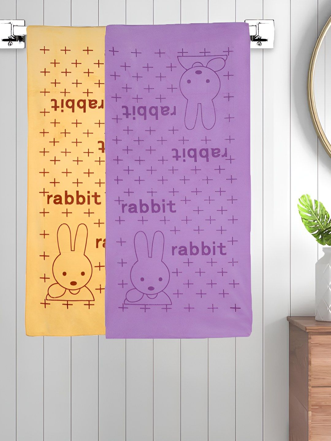 Myntra Elegant Homes Purple & Yellow 2 Printed Cotton 300 GSM Bath Towel-picture-26