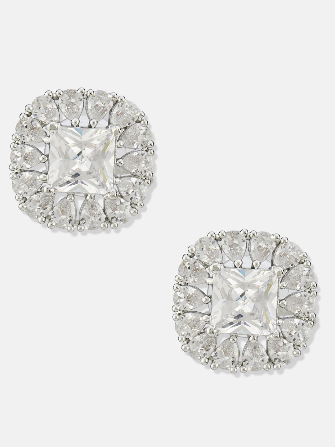 ATIBELLE Set of 2 Silver Plated Contemporary Cubic Zirconia Studded