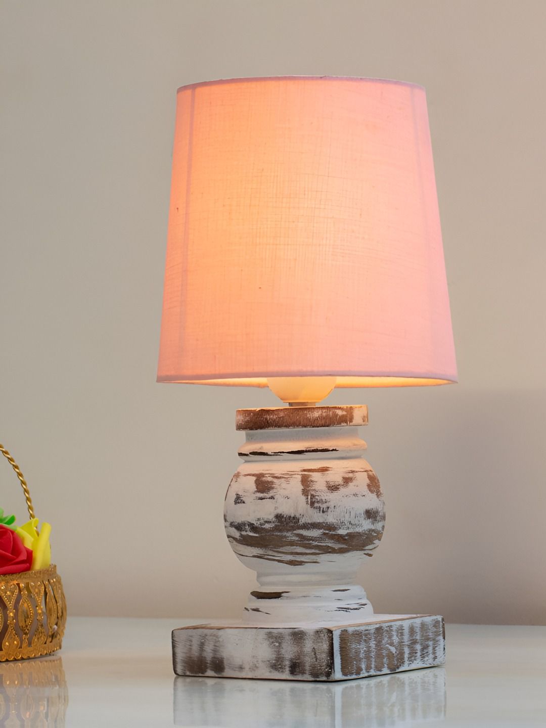 Decorcity Pink Wood Traditional Cylindrical Shaped Table Lamp-picture-26