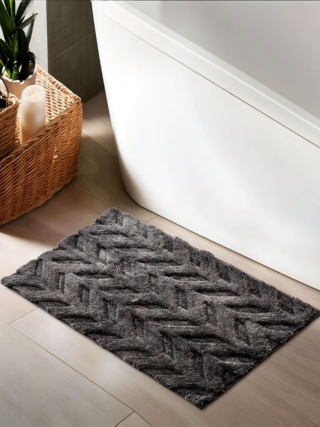 home centre Nova Ashfall Grey Chevron Anti Slip 1850 GSM Bath Rug-picture-45