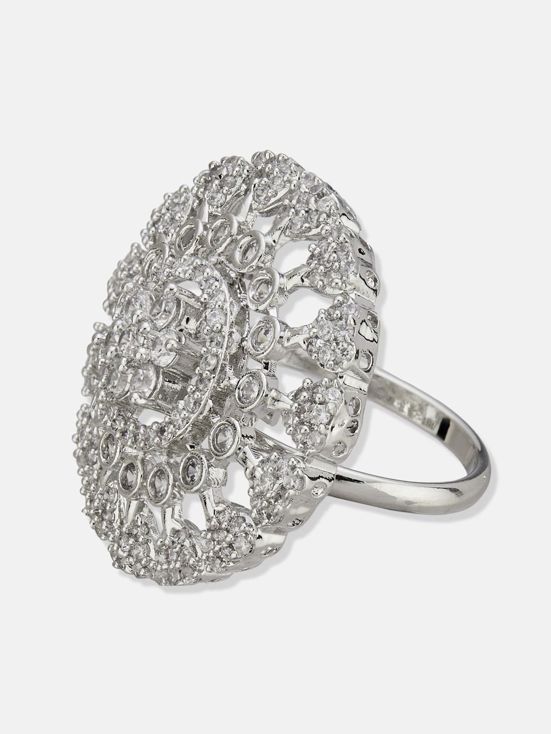 ATIBELLE Set Of 2 Silver Plated CZ Studded Finger Ring