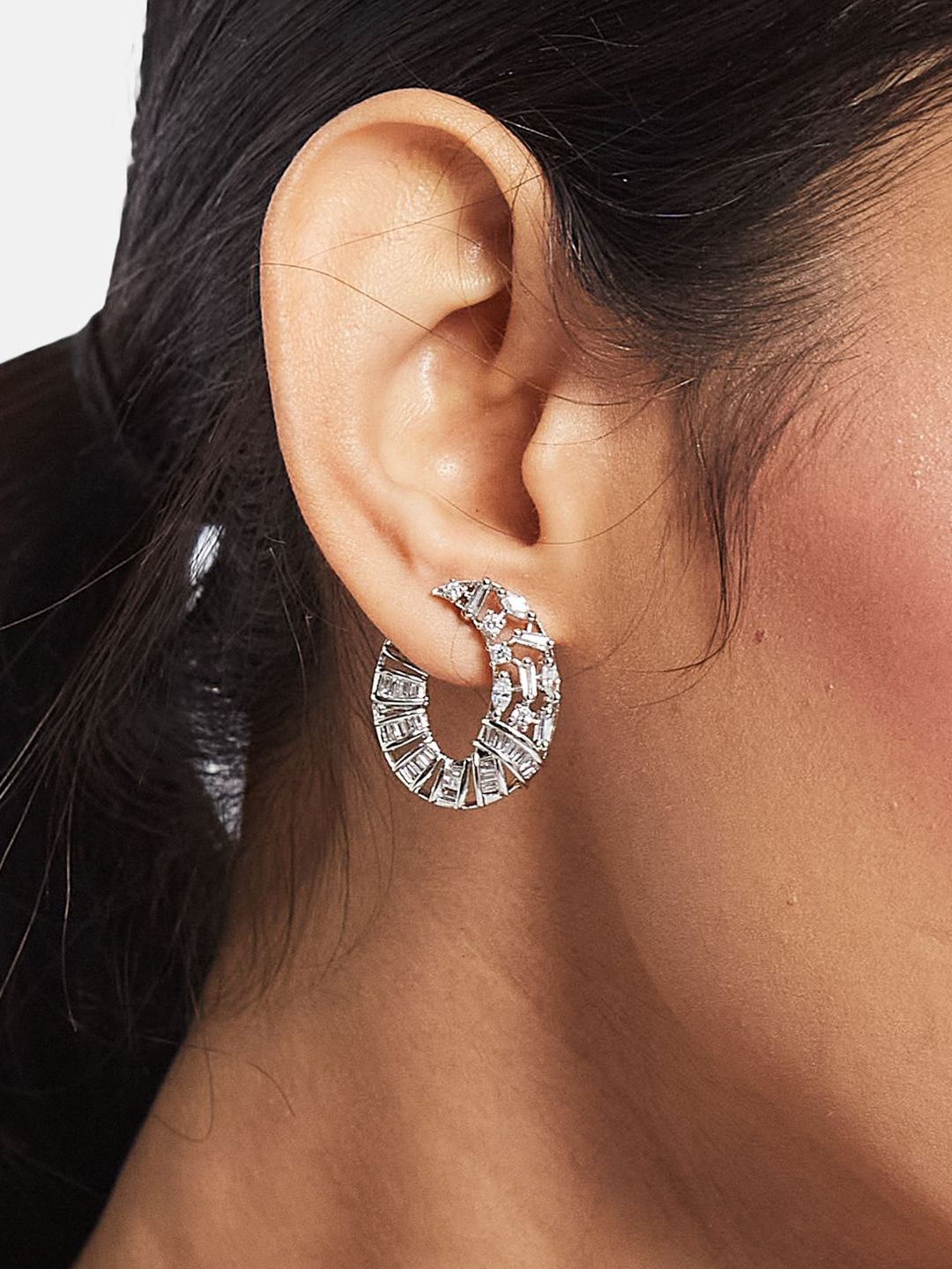 ATIBELLE Set of 2 Silver Plated Contemporary Cubic Zirconia Studded