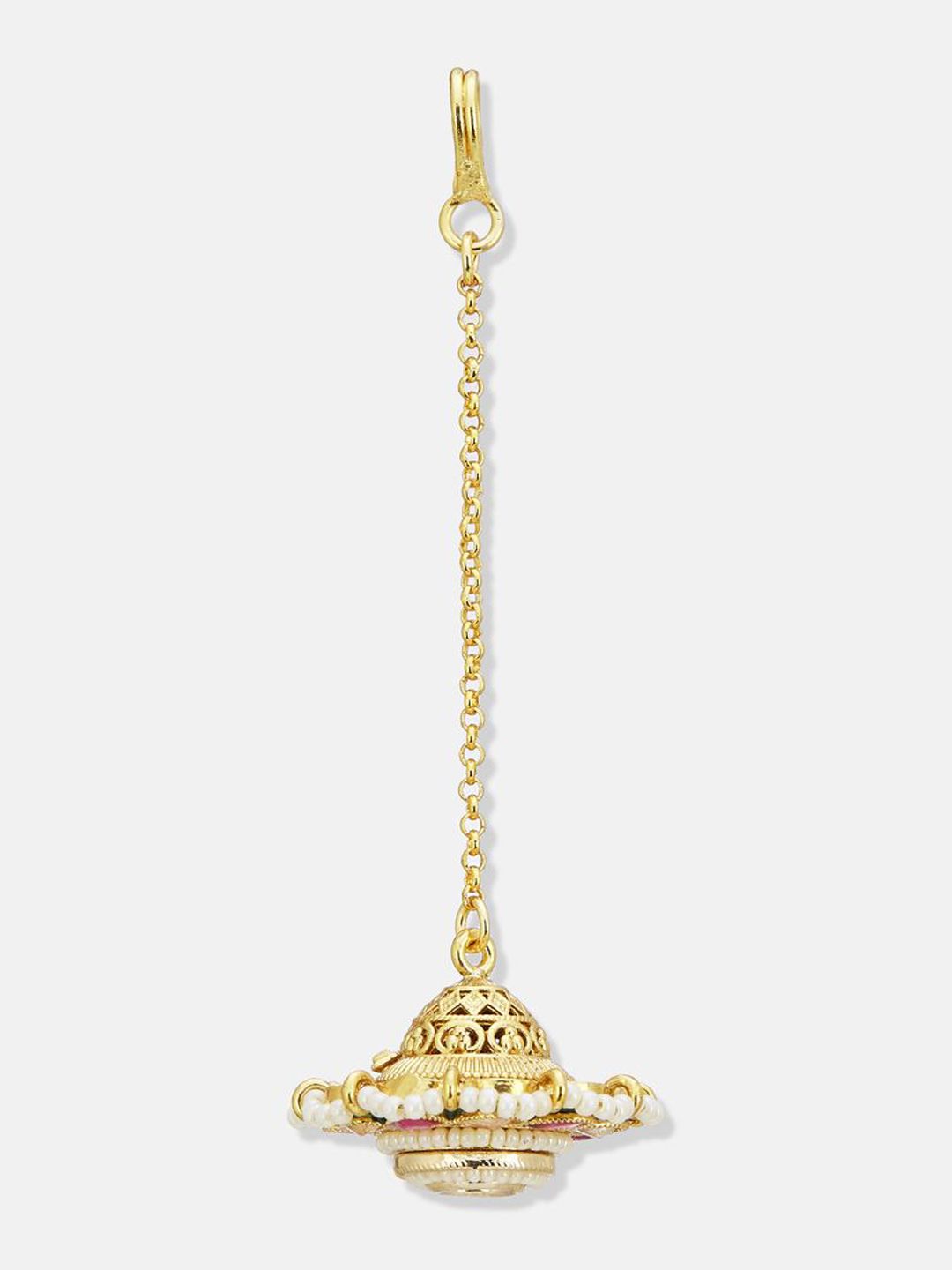 ATIBELLE Set of 2 Gold-Plated Stone Studded and Beaded Floral Maang Tikkas