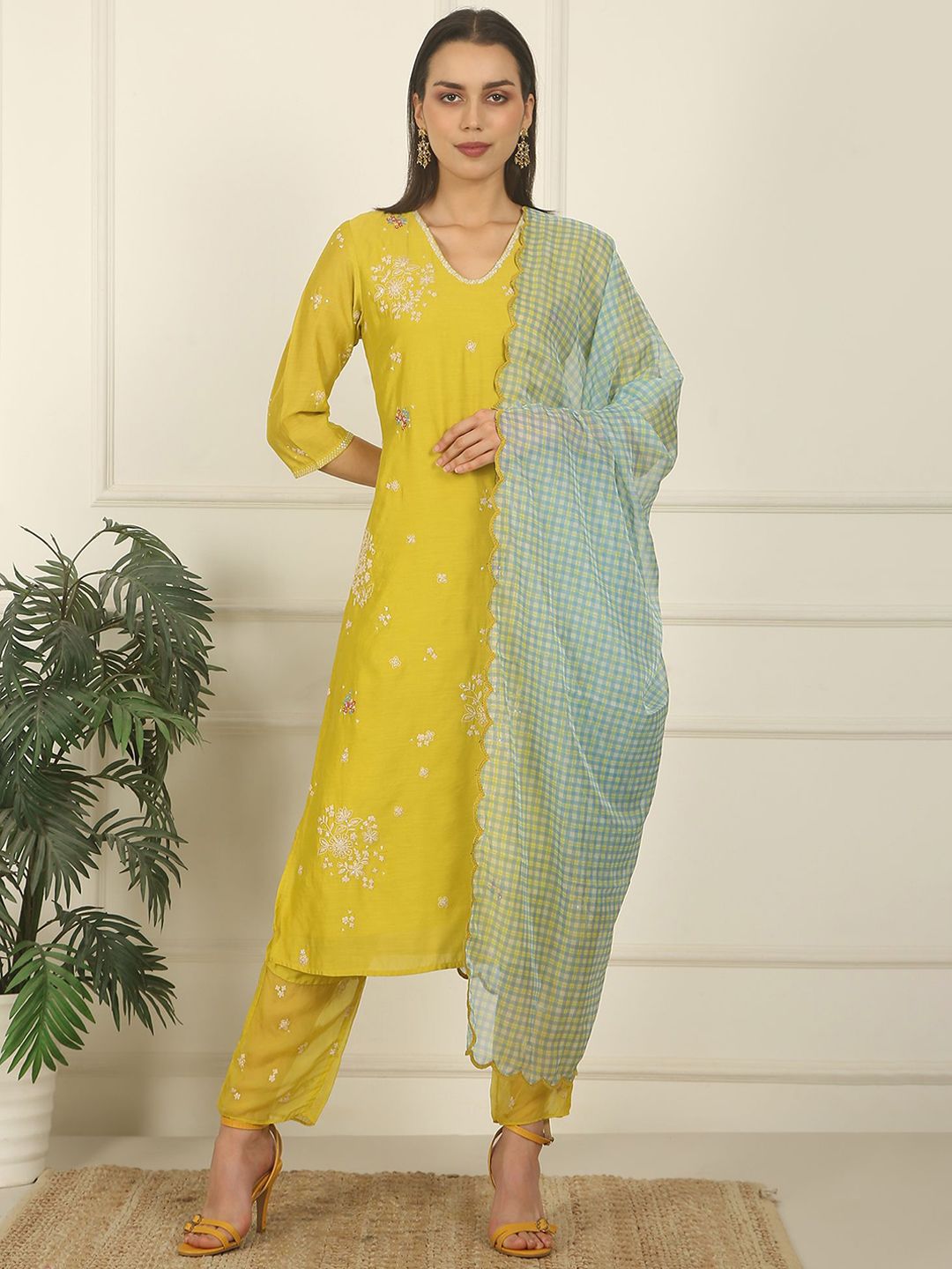 W Women Floral Embroidered Kurta with Trousers & Dupatta-image-43