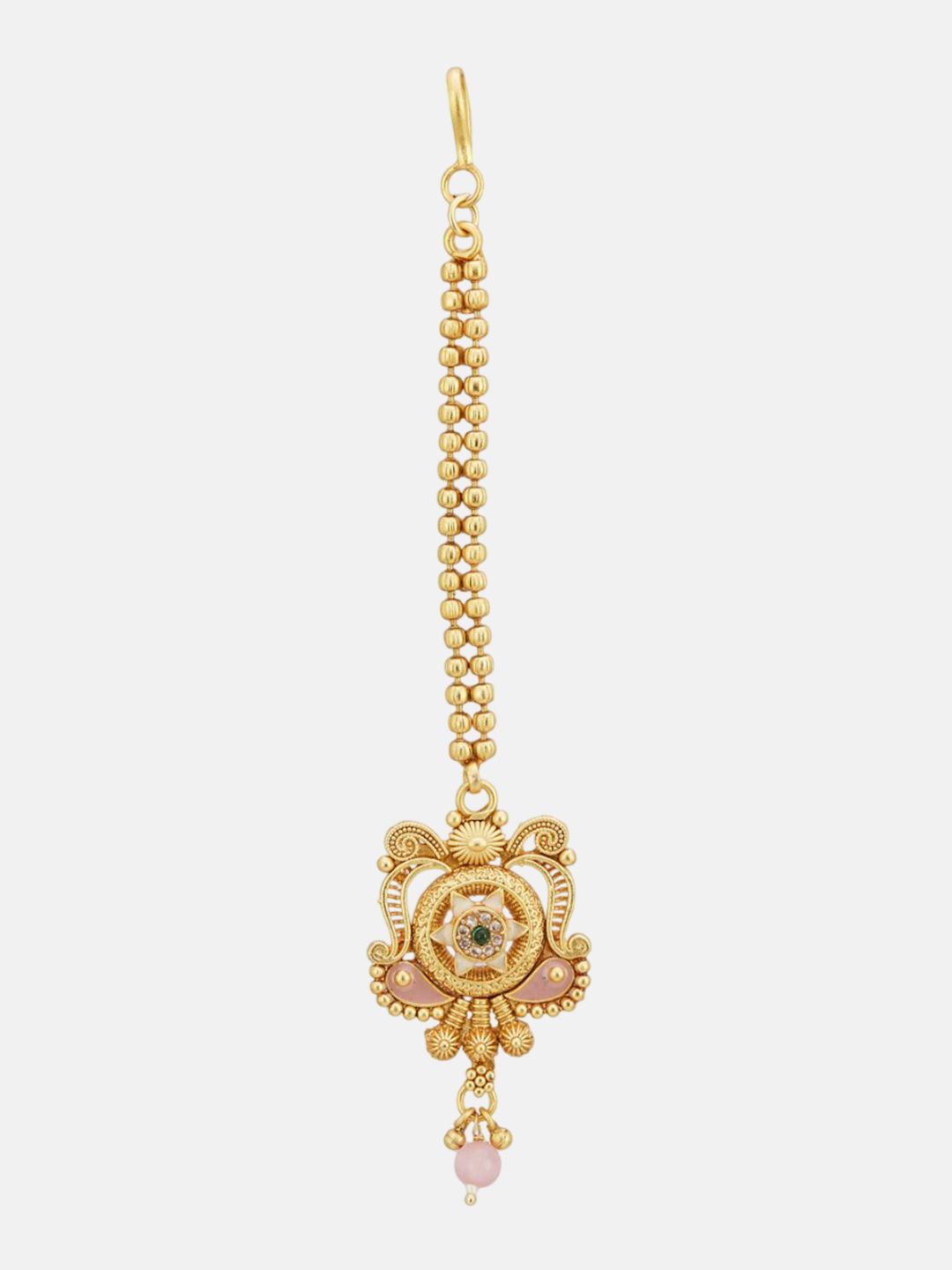 ATIBELLE Set of 2 Gold-Plated Stone Studded and Rajasthani Borla Beaded Maang Tikkas