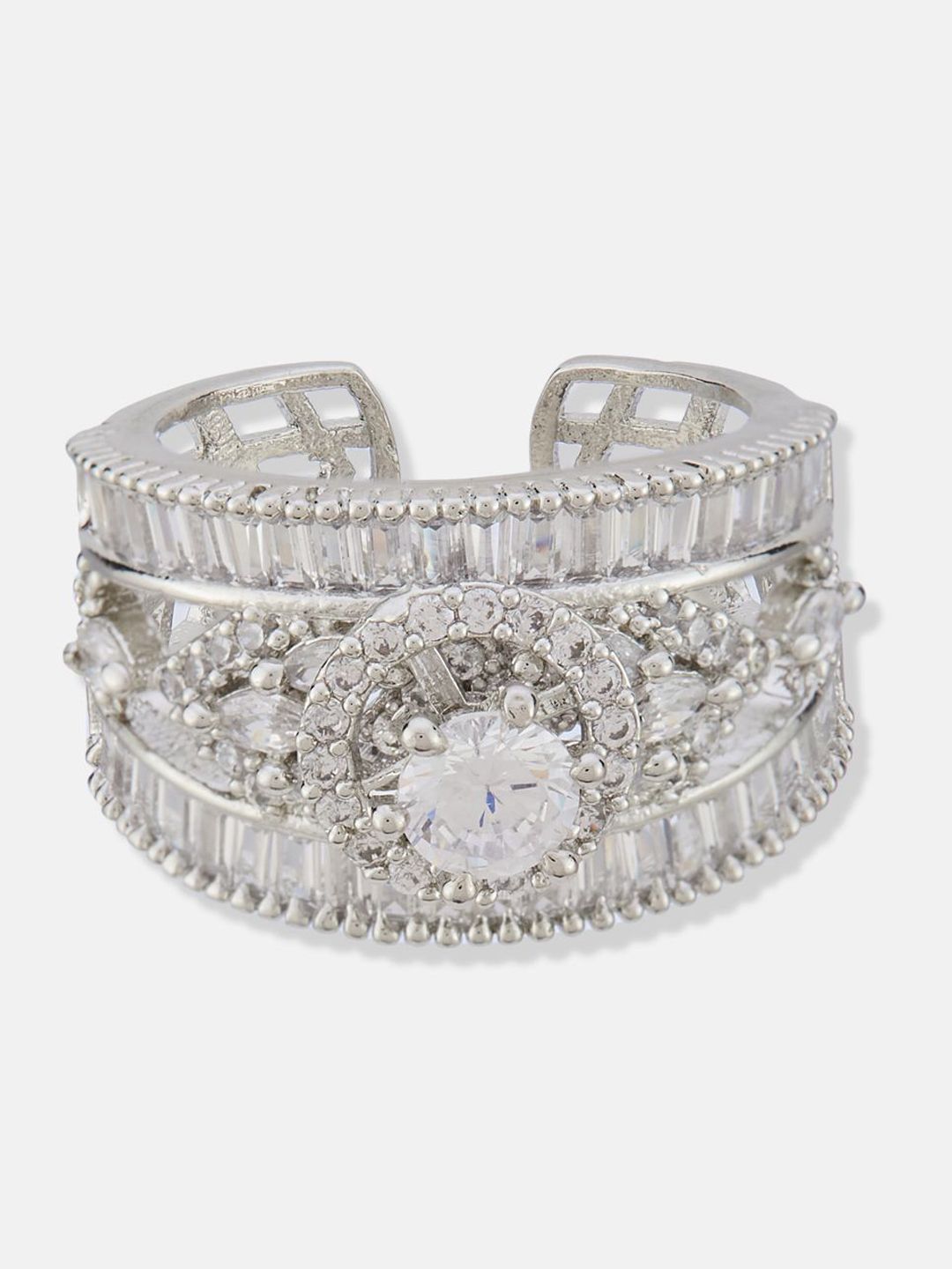 ATIBELLE Set Of 2 Silver Plated CZ Studded Finger Ring