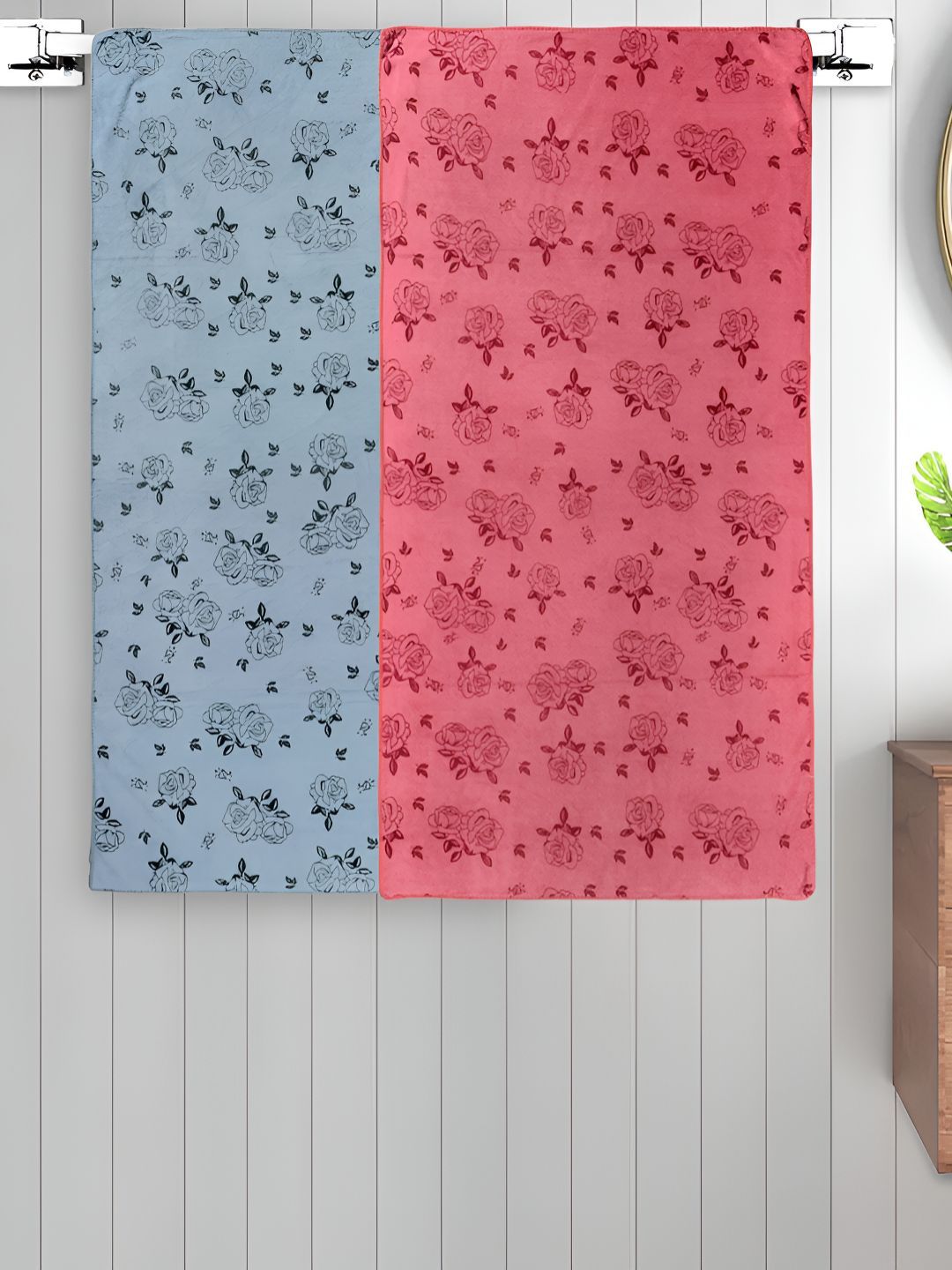 Myntra Elegant Homes Pink & Grey 2 Printed Cotton 300 GSM Bath Towel-picture-24