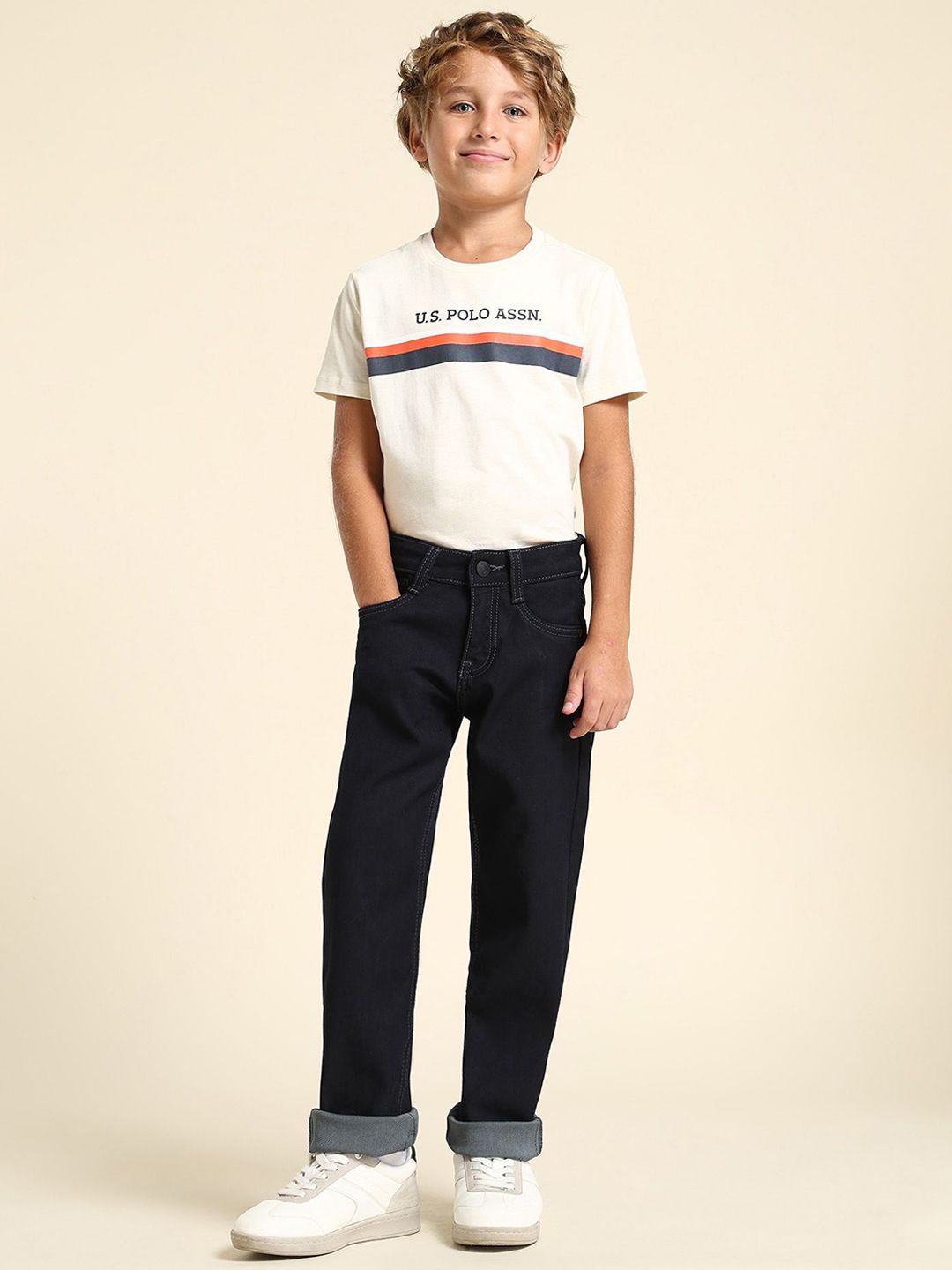 U.S. Polo Assn. Kids Boys Relaxed Fit Mid-Rise Stretchable Jeans