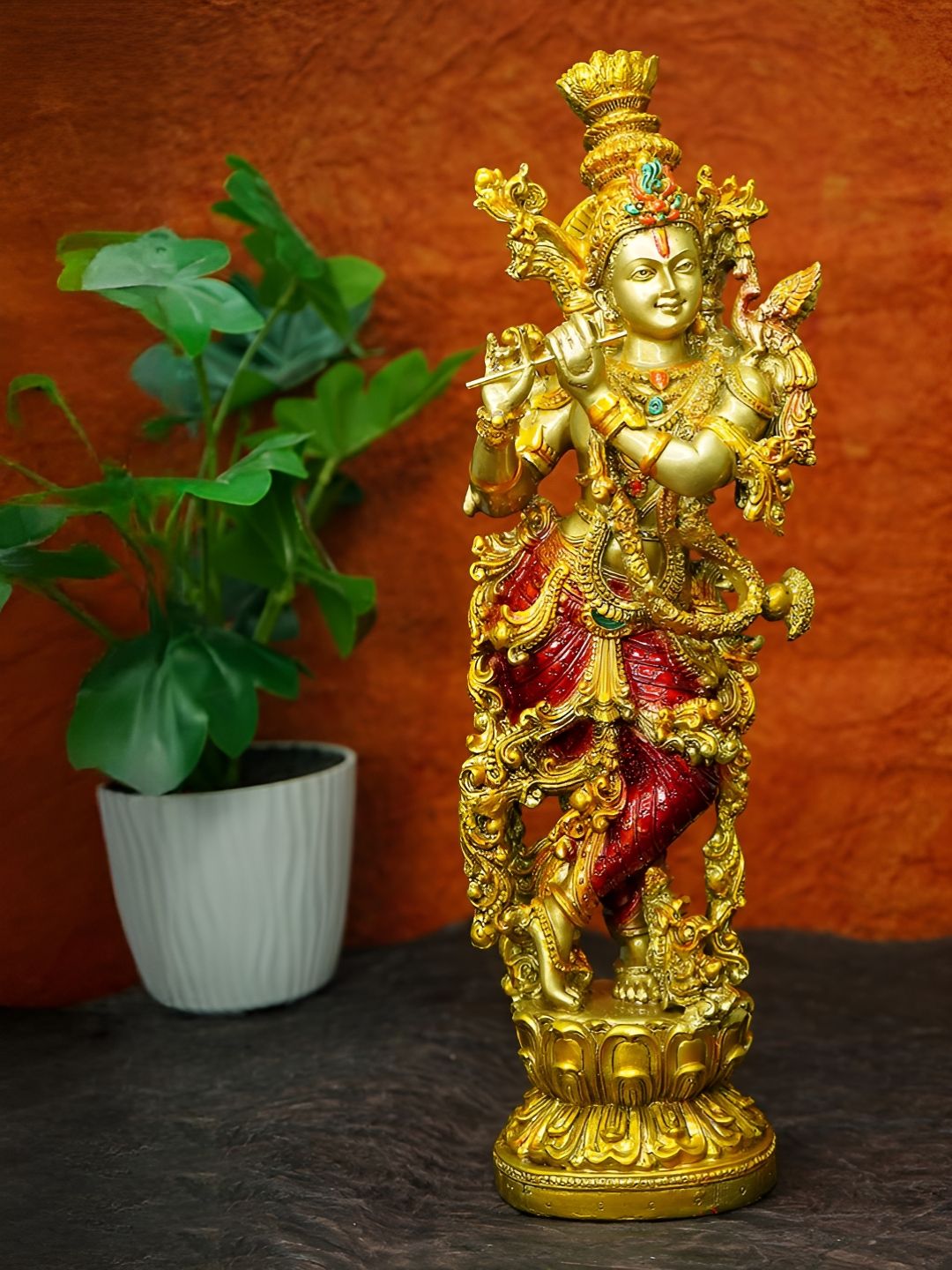 SANKALAN CREATIONS Antique Gold Toned & Red Lord Krishna Idol Showpiece-picture-15