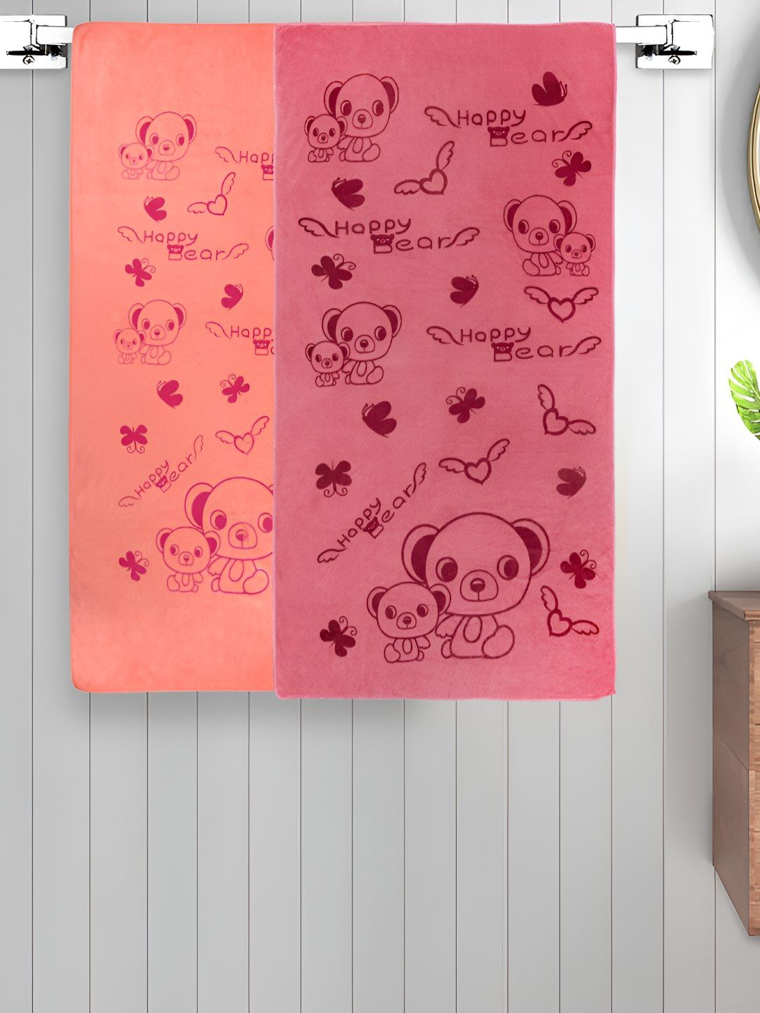 Myntra Elegant Homes Peach-Coloured & Red 2 Printed Cotton 300 GSM Bath Towel-picture-30