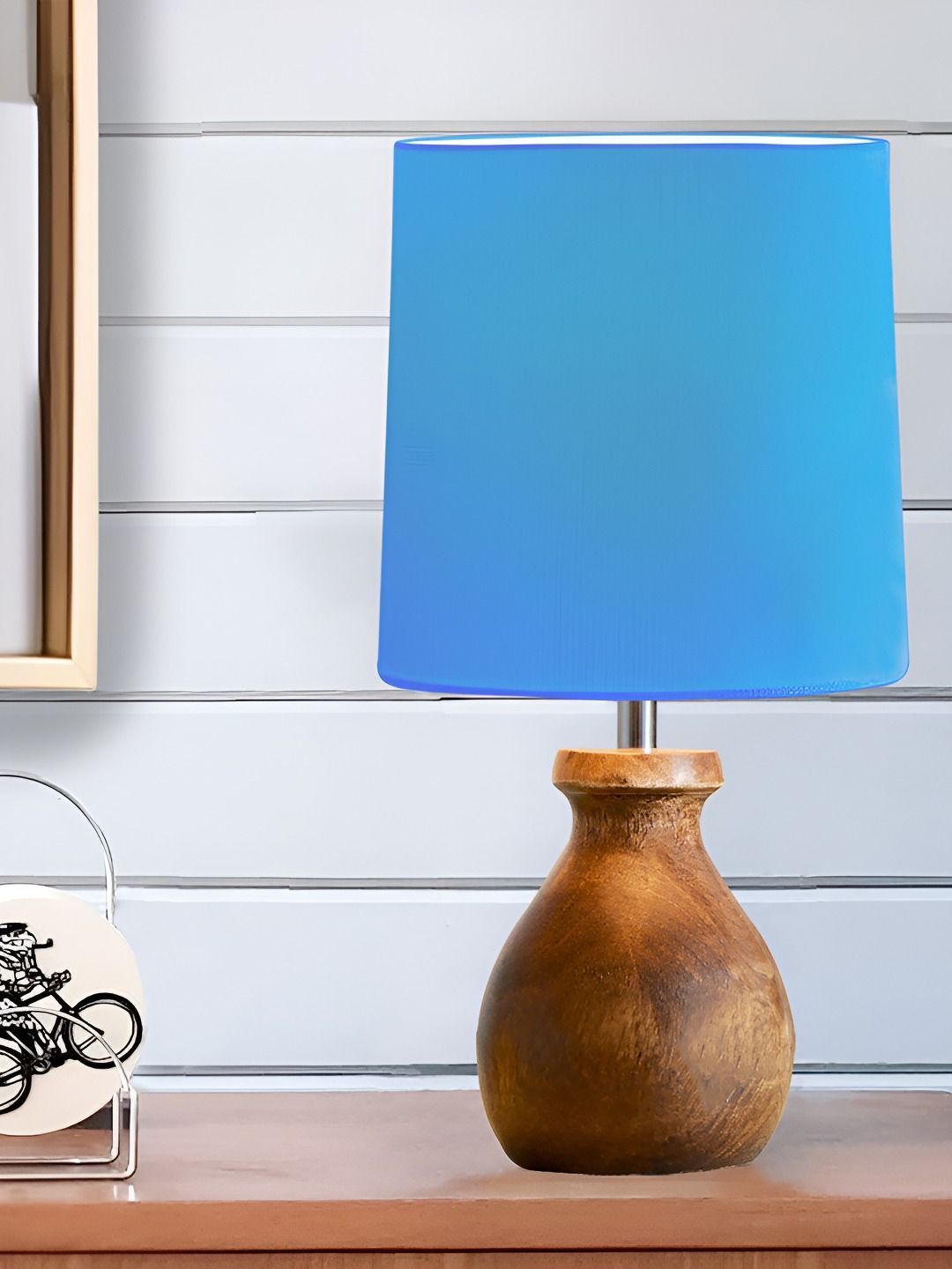 Decorcity Blue Wood Traditional Bell Shaped Table Lamp-image-23