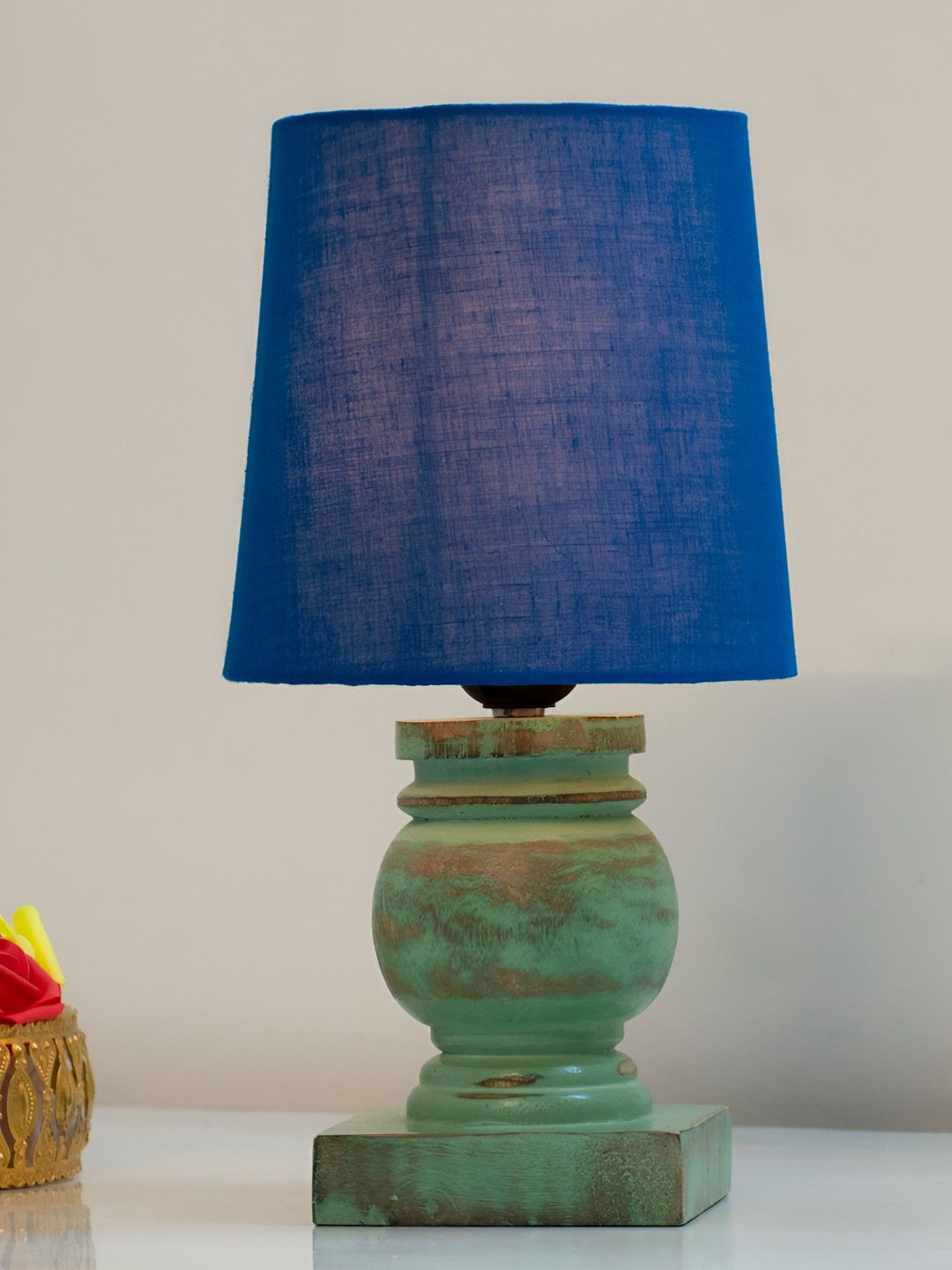 Decorcity Blue Wooden Cylindrical Shaped Table Lamp-image-25