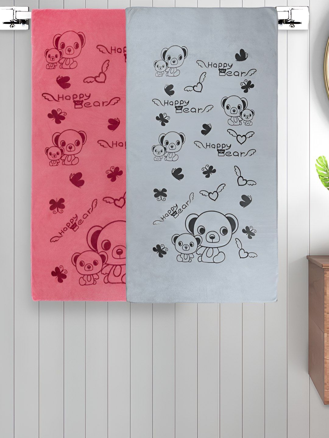 Myntra Elegant Homes Grey & Pink 2 Printed Cotton 300 GSM Bath Towel-picture-23