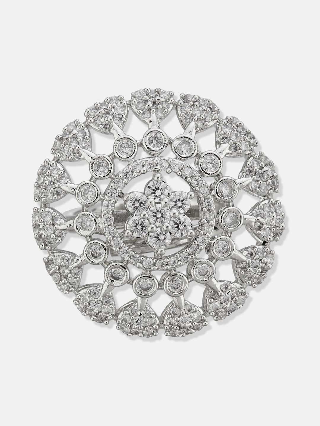 ATIBELLE Set Of 2 Silver Plated CZ Studded Finger Ring