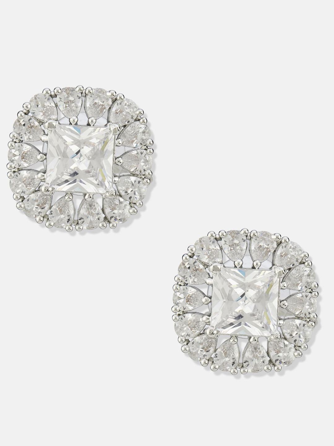 ATIBELLE Set of 2 Silver Plated Contemporary Cubic Zirconia Studded