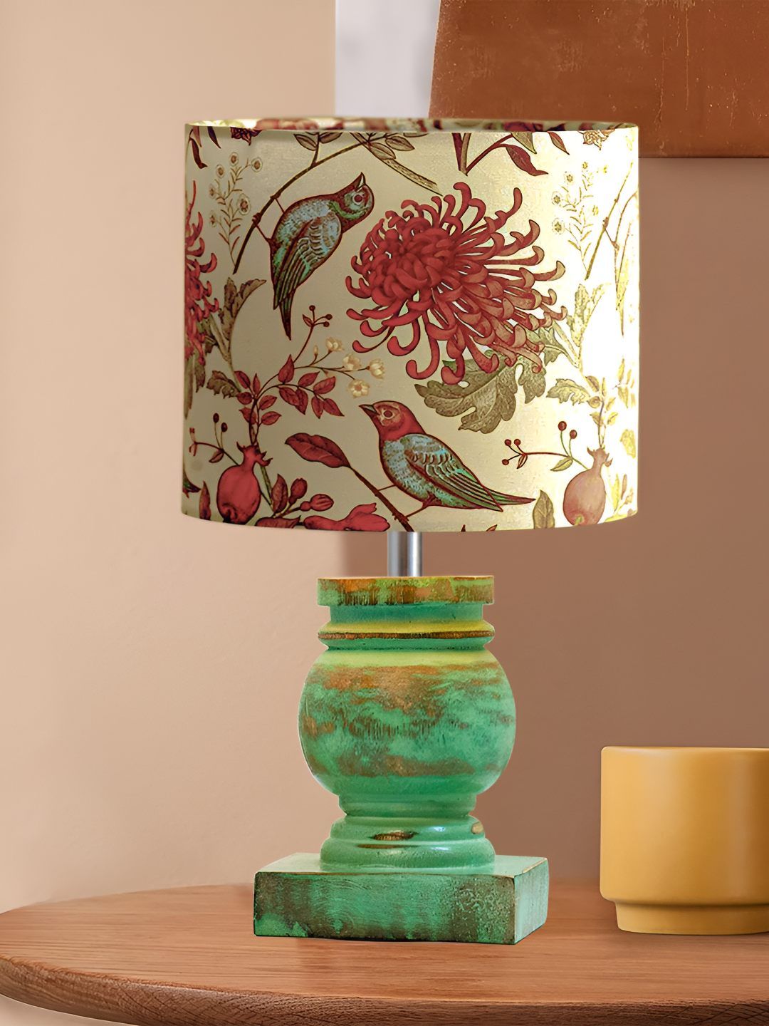 Decorcity Green Printed Wood Traditional Bell Shaped Table Lamp-picture-33