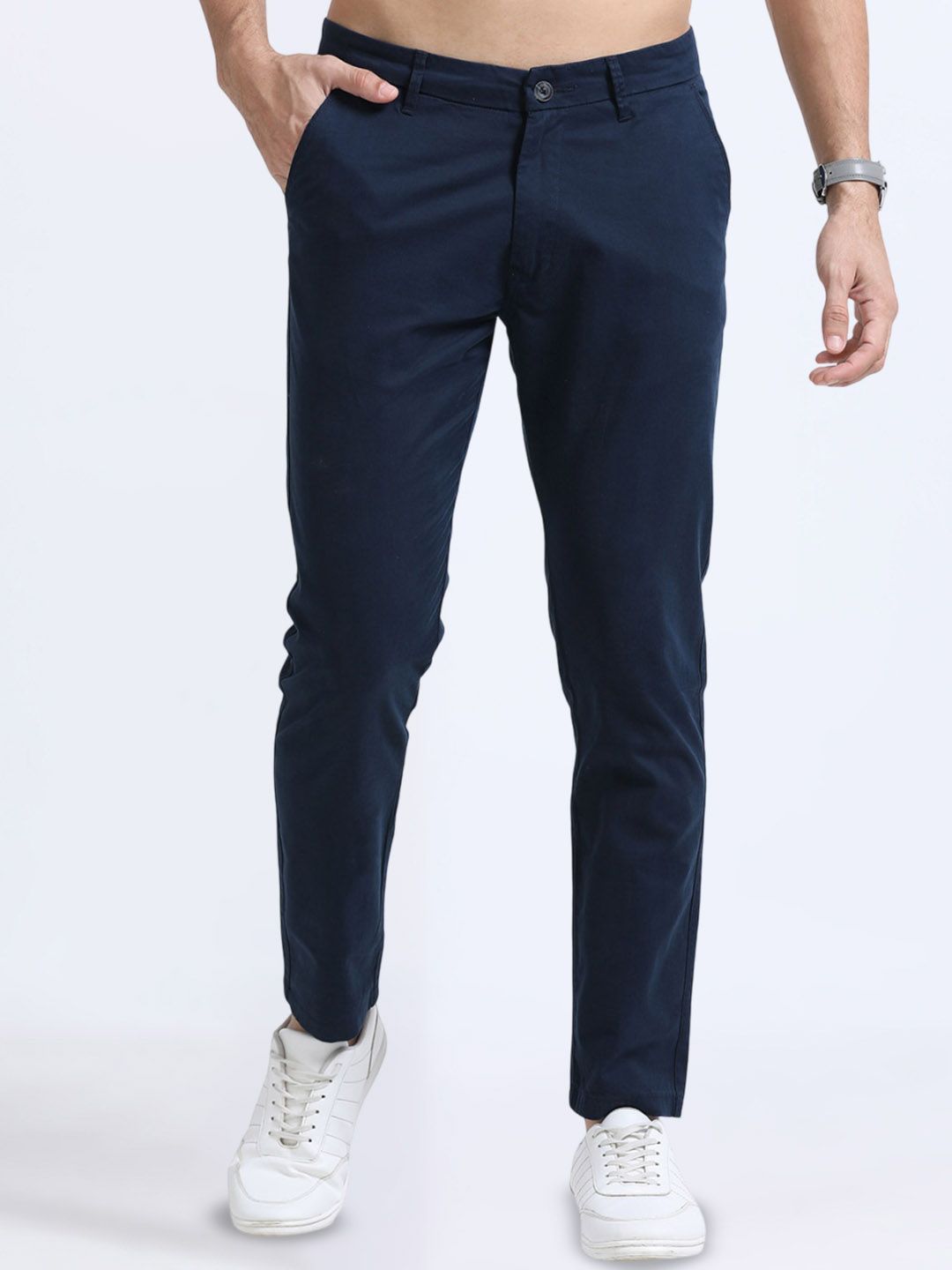 U.S. PITCHERS Men Cotton Slim Fit Low-Rise Chinos Trousers-picture-10