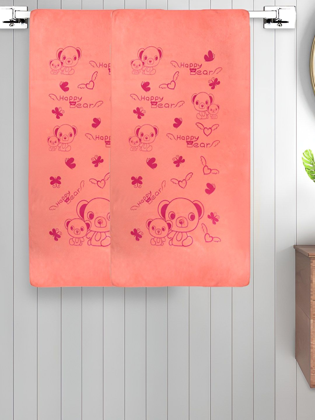 Myntra Elegant Homes Peach-Coloured 2 Printed Cotton 300 GSM Bath Towel-picture-29