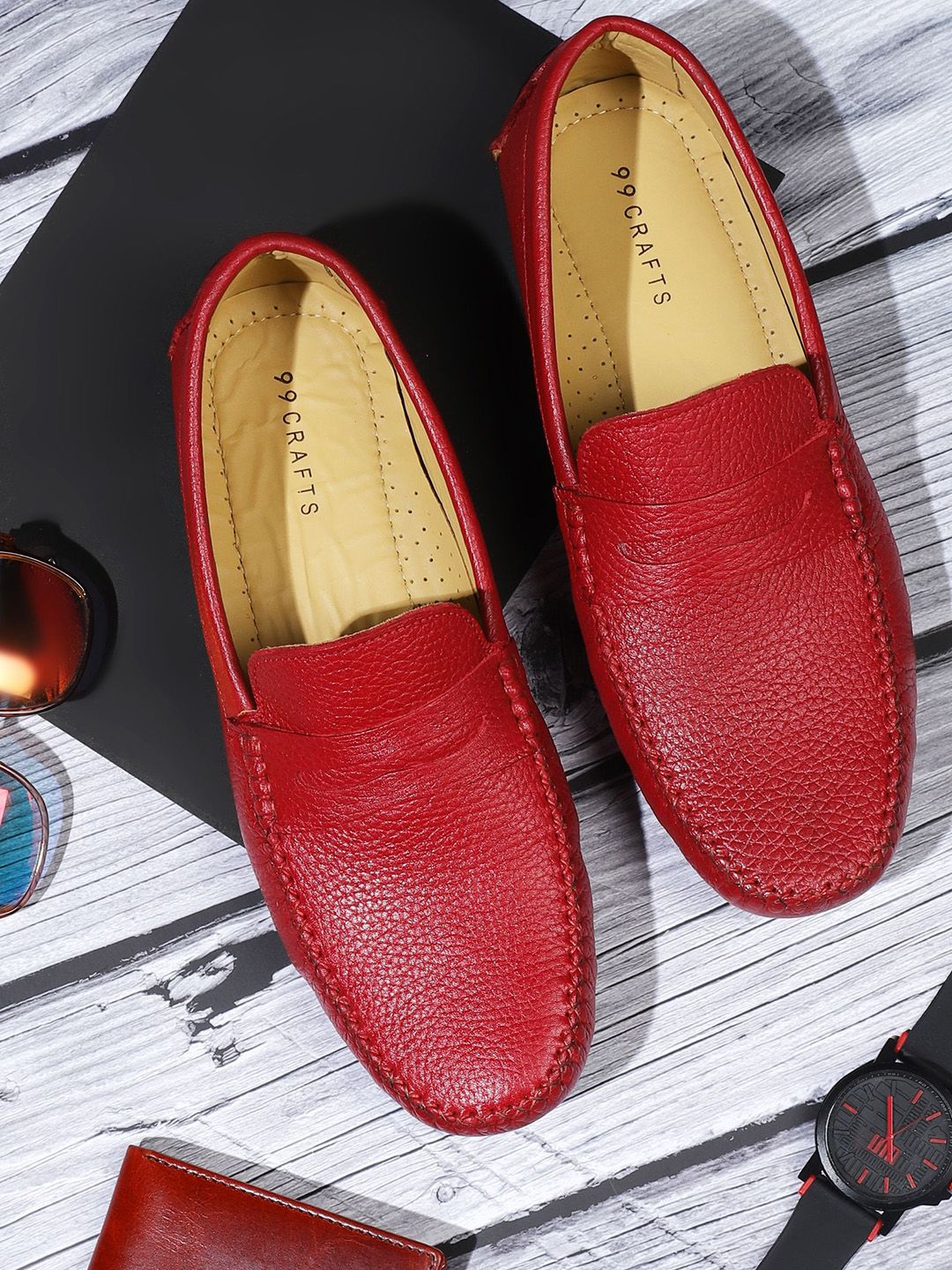 99CRAFTS Men Europian Milled Leather Formal Loafers