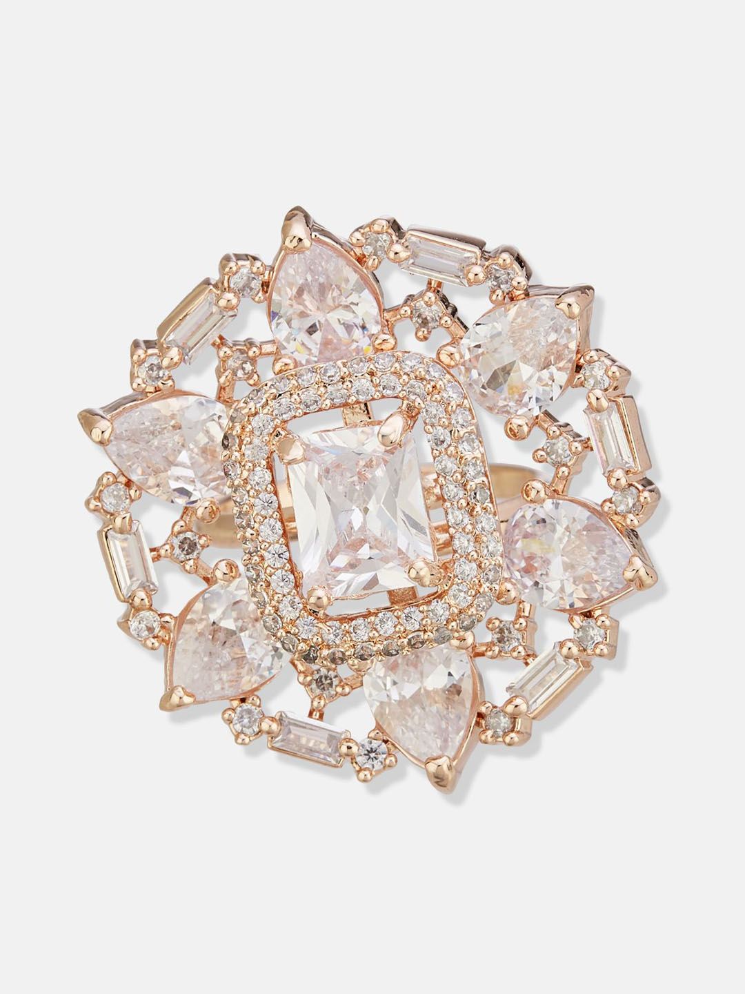 ATIBELLE Set Of 2 Rose Gold Plated CZ Studded Finger Ring