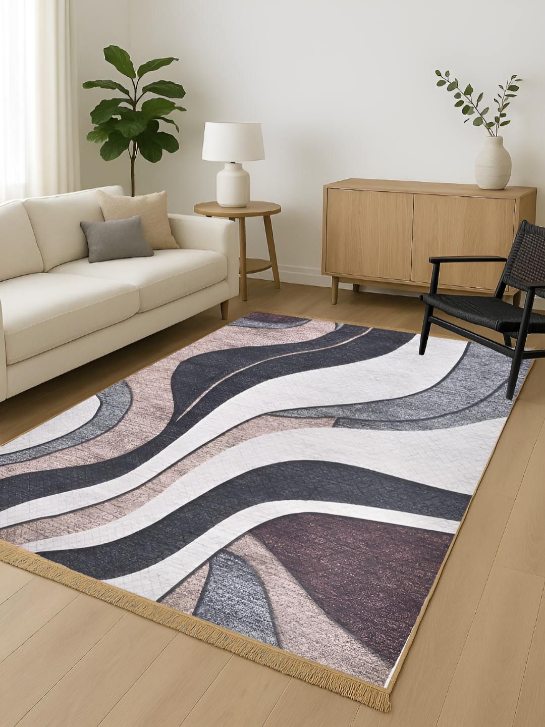 Myntra Elegant Homes Grey Abstract No Shredding Polyester Carpet-image-45
