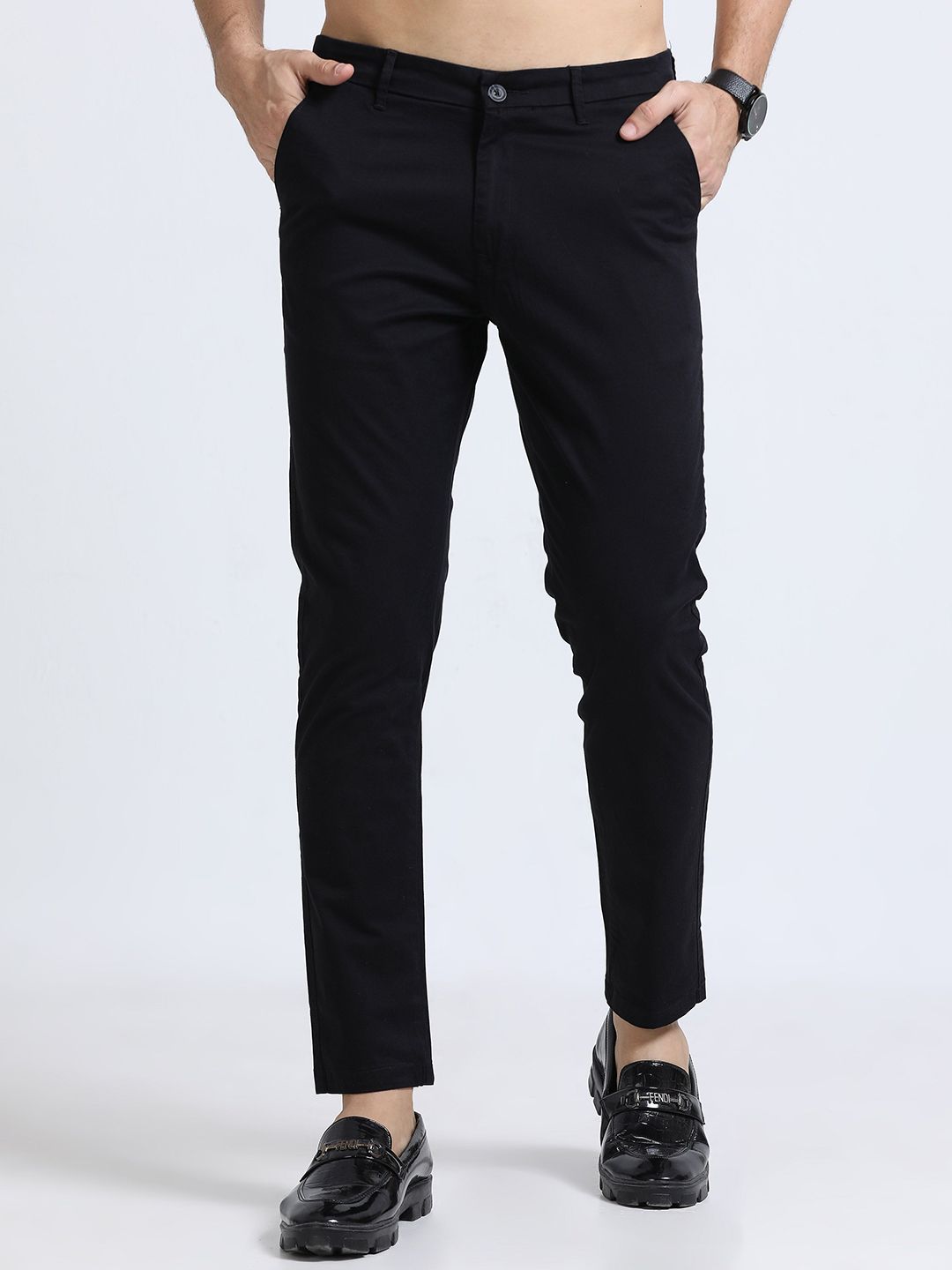 U.S. PITCHERS Men Solid Slim Fit Low-Rise Chinos Trousers-picture-33