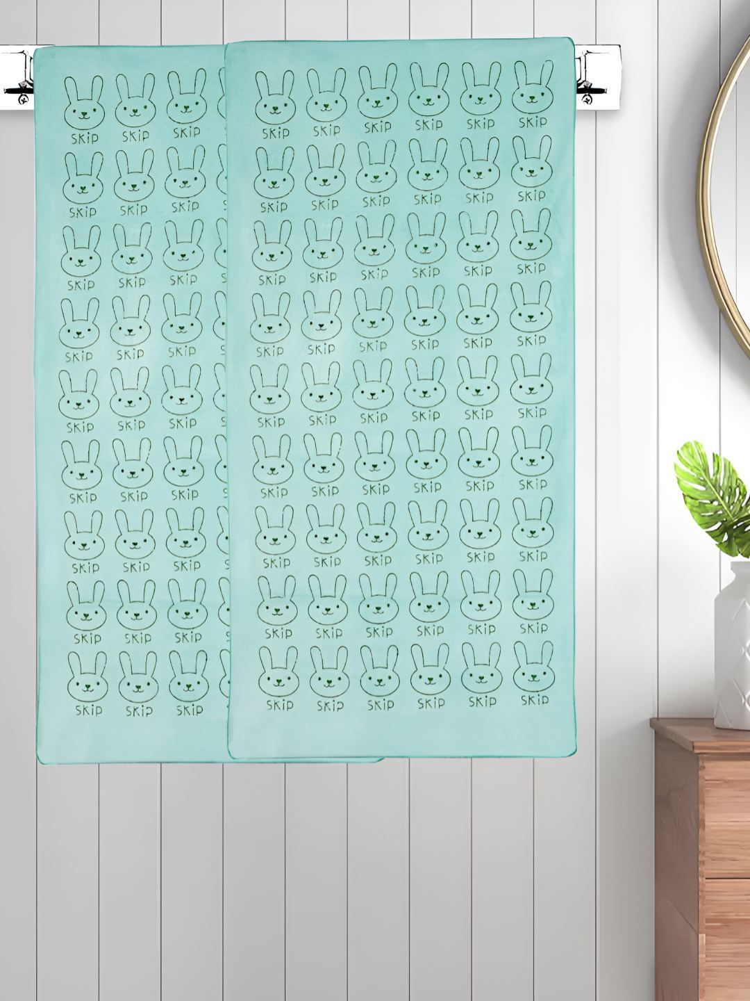 Myntra Elegant Homes Green 2 Printed Cotton 300 GSM Bath Towel-image-5