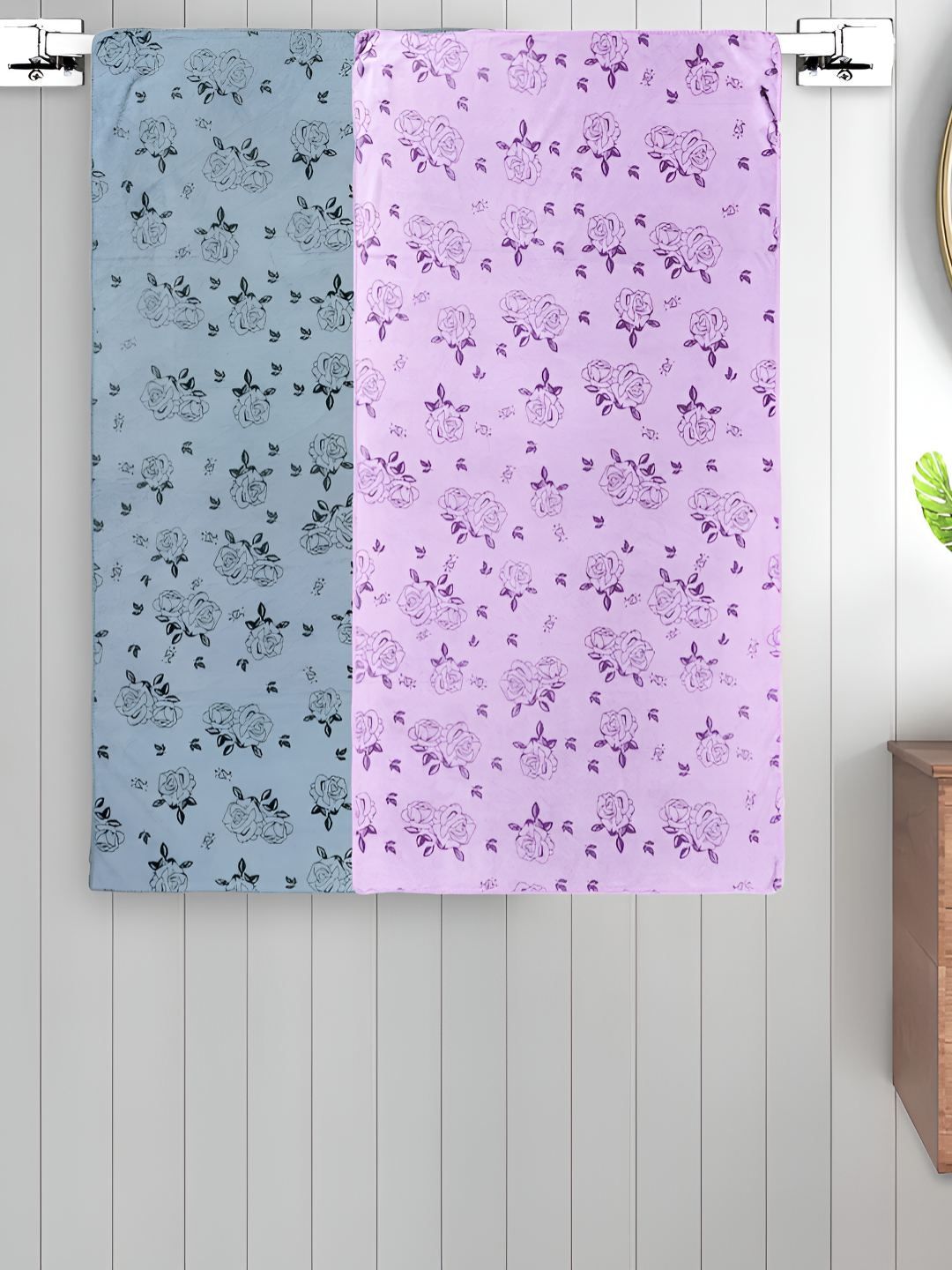 Myntra Elegant Homes Grey & Purple 2 Printed Cotton 300 GSM Bath Towel-image-27