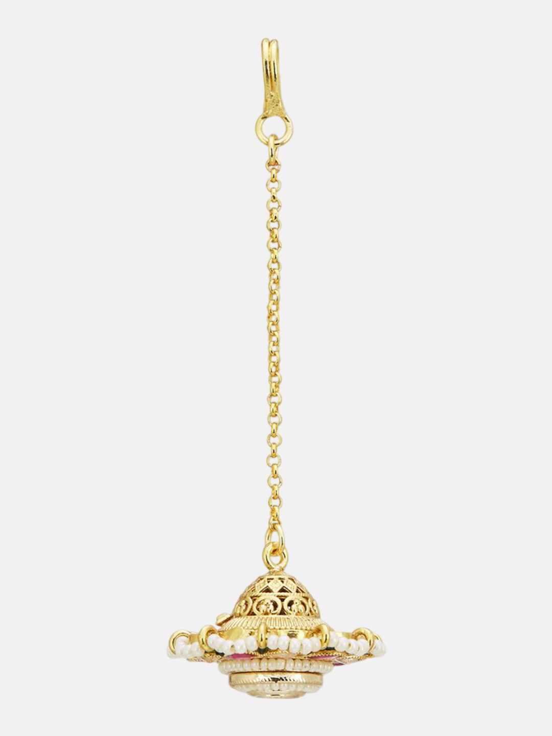 ATIBELLE Set of 2 Gold-Plated Stone Studded and Rajasthani Borla Beaded Maang Tikkas