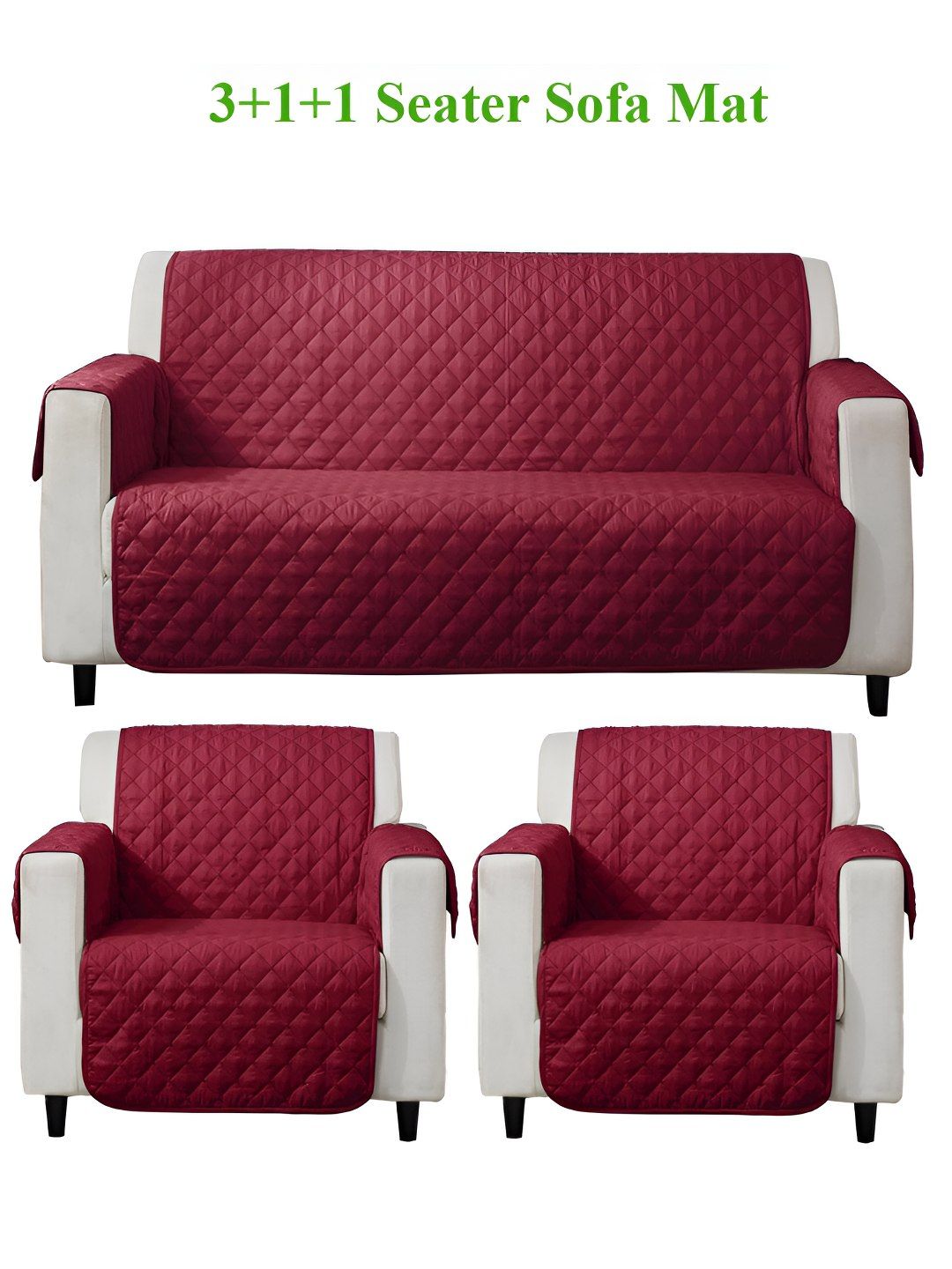 HOKIPO Polyester Quilted Maroon 5 Seater Sofa Mat-image-49