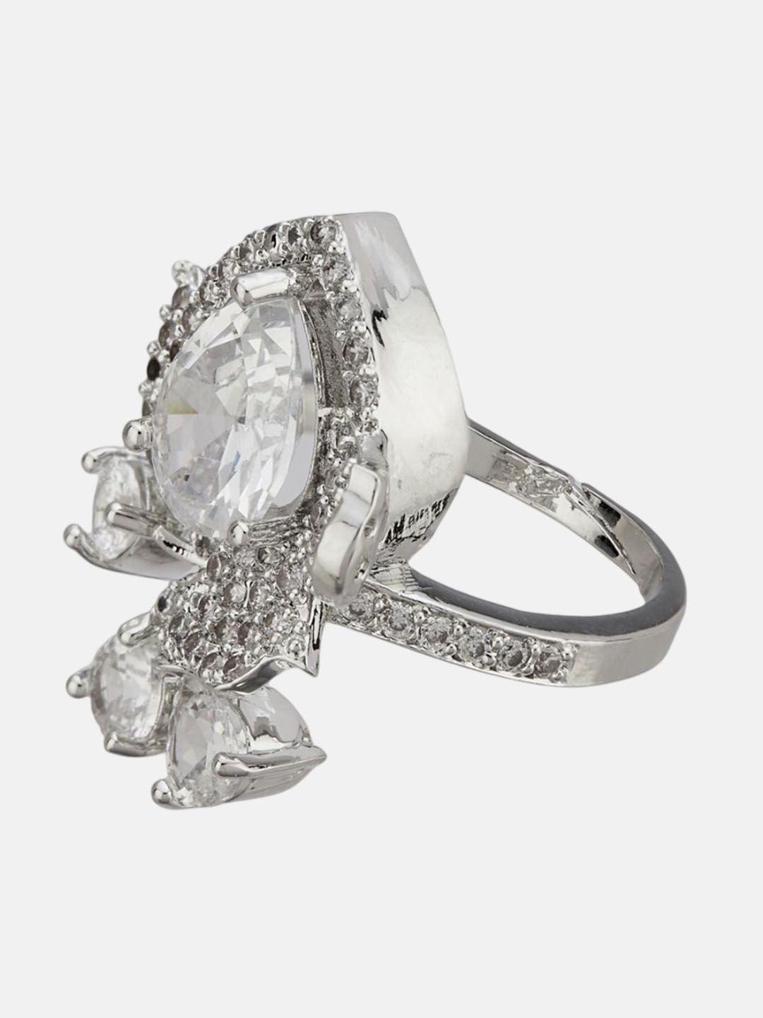 ATIBELLE Set Of 2 Rose Gold-Plated Cubic Zirconia Studded Fusion Finger Ring