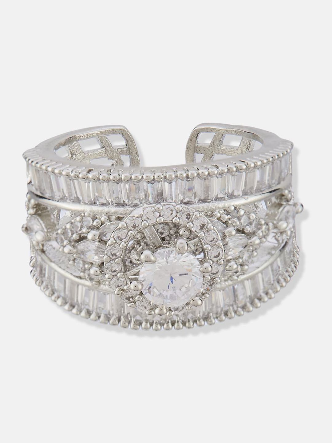 ATIBELLE Set Of 2 Silver Plated CZ Studded Finger Ring