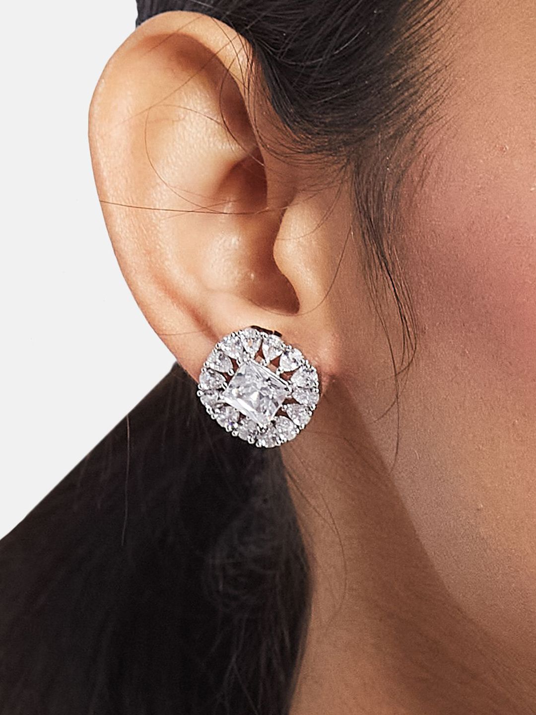 ATIBELLE Set of 2 Silver Plated Contemporary Cubic Zirconia Studded