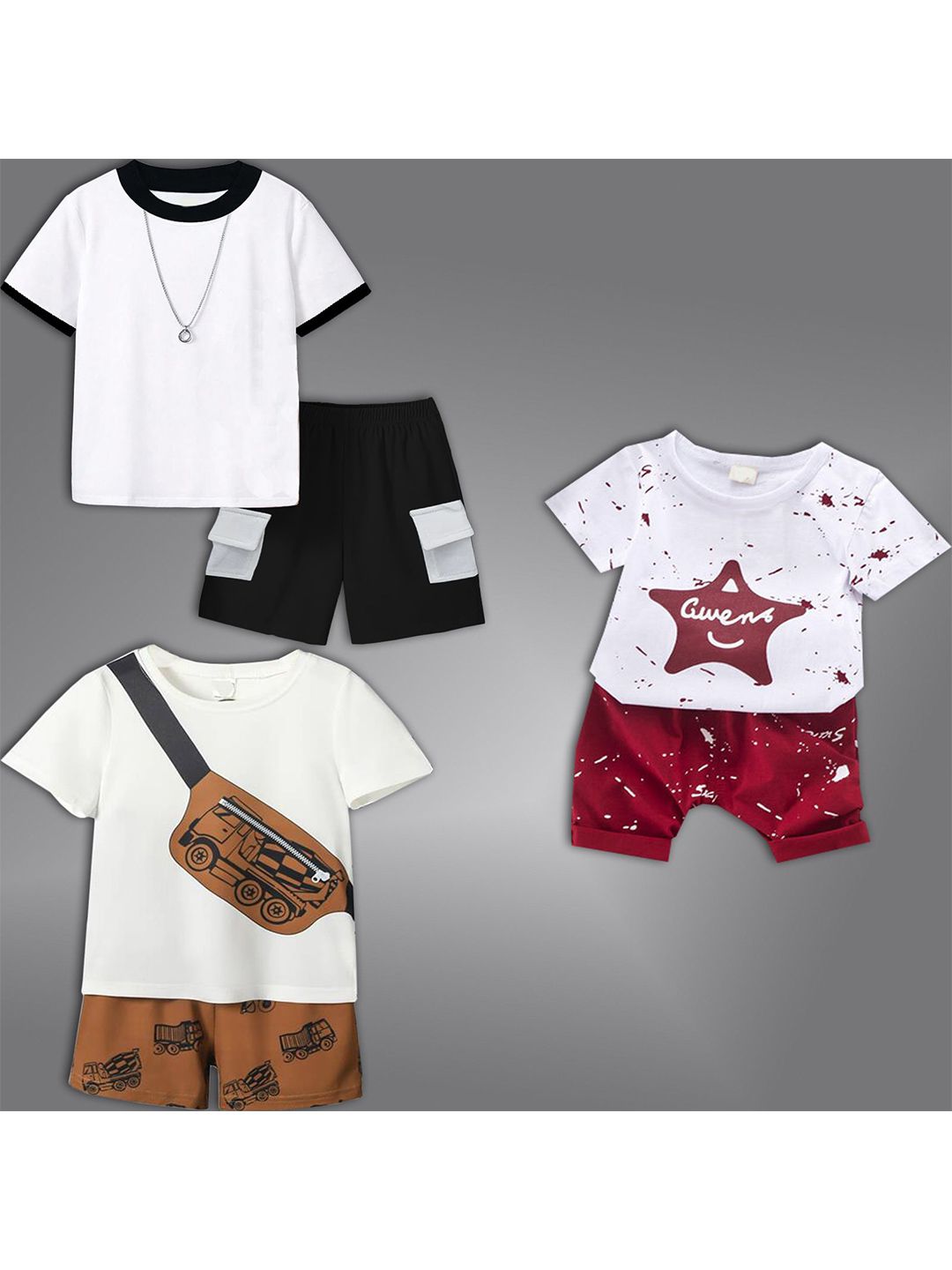 BAESD Kids Pack Of 3 Printed Short Sleeves T-shirt With Shorts-picture-49