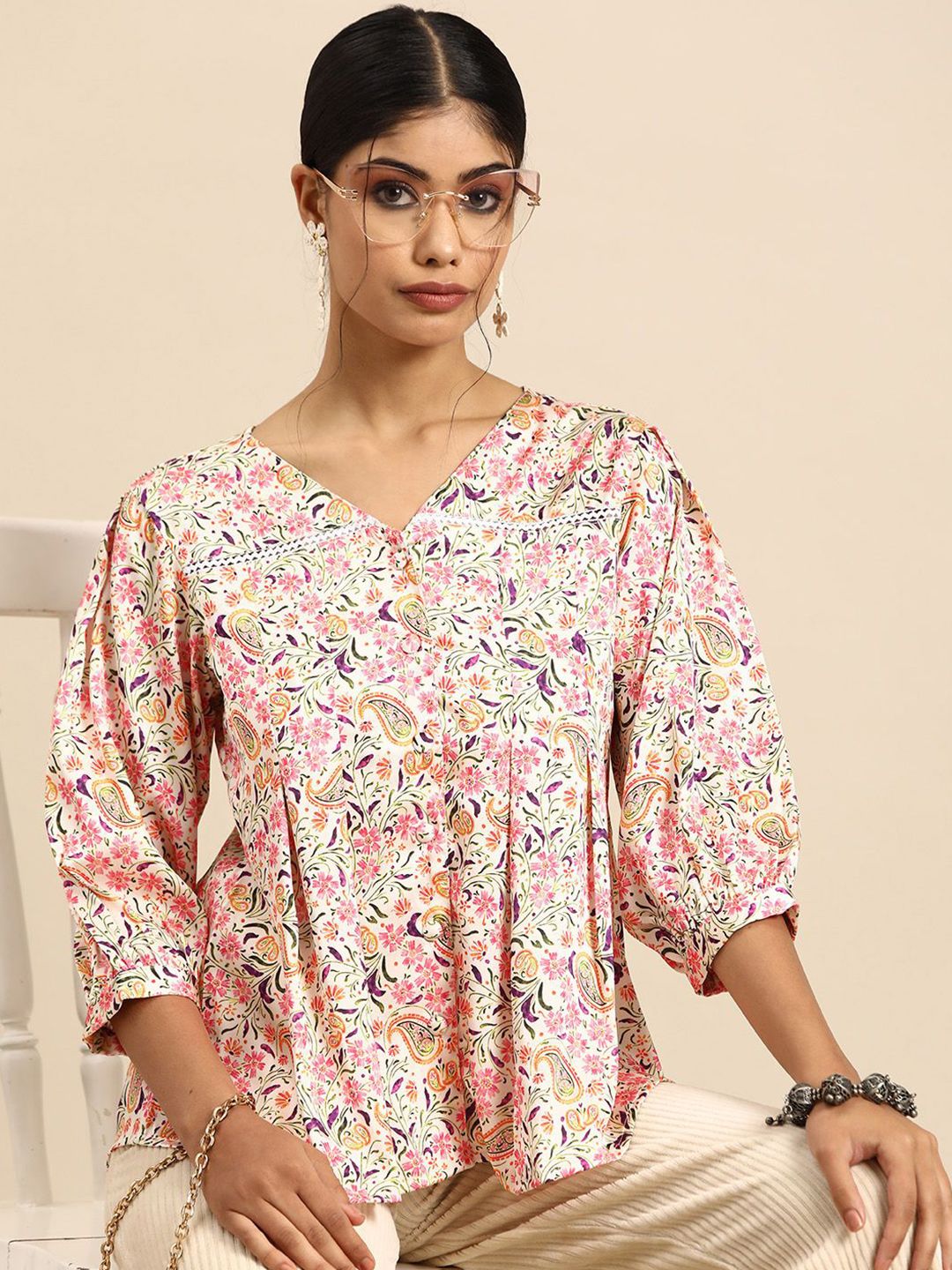 Sangria Floral Print Puff Sleeve Top-picture-51