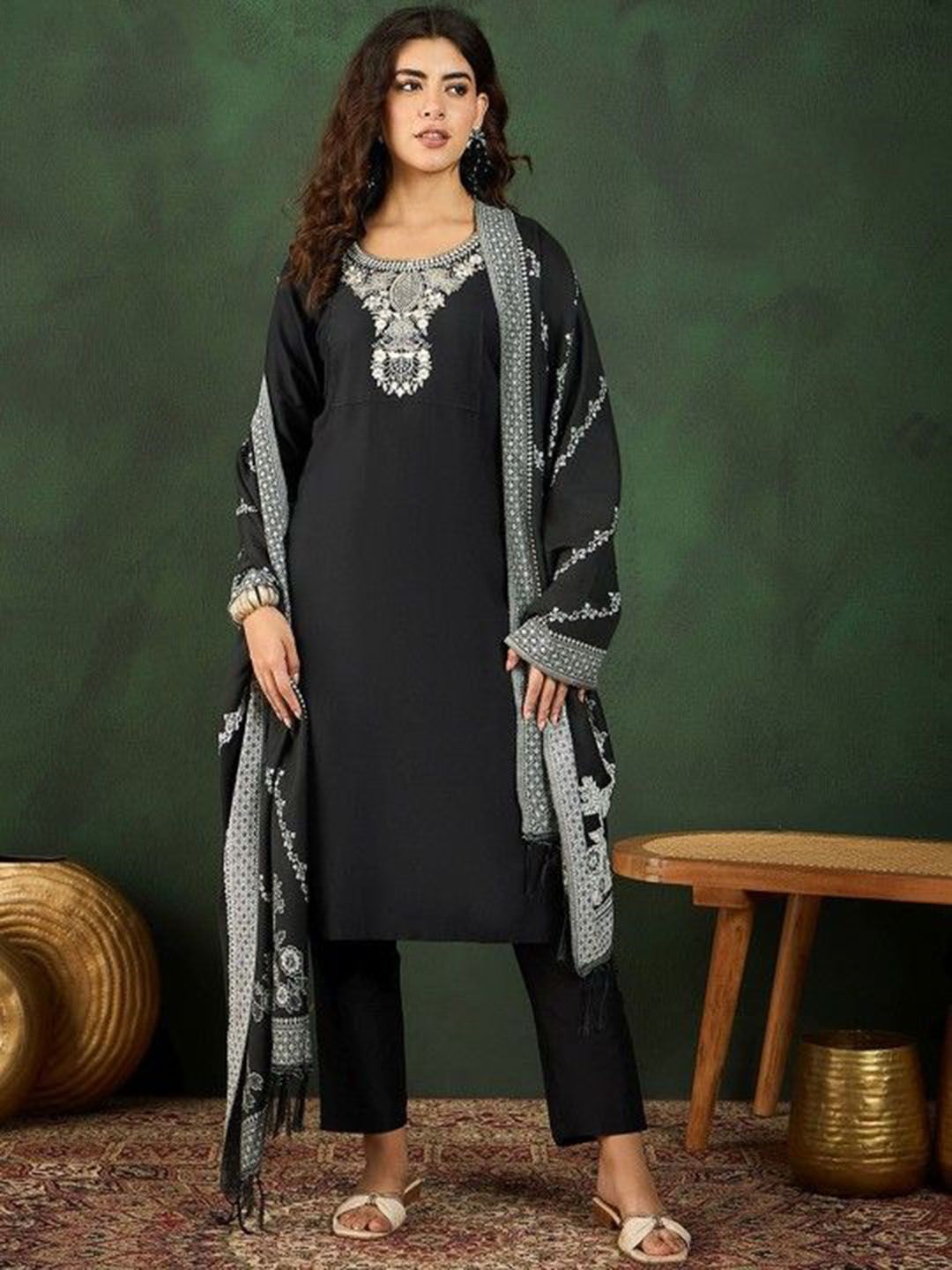 Sangria Women Floral Embroidered Kurta with Trousers & Dupatta-picture-30