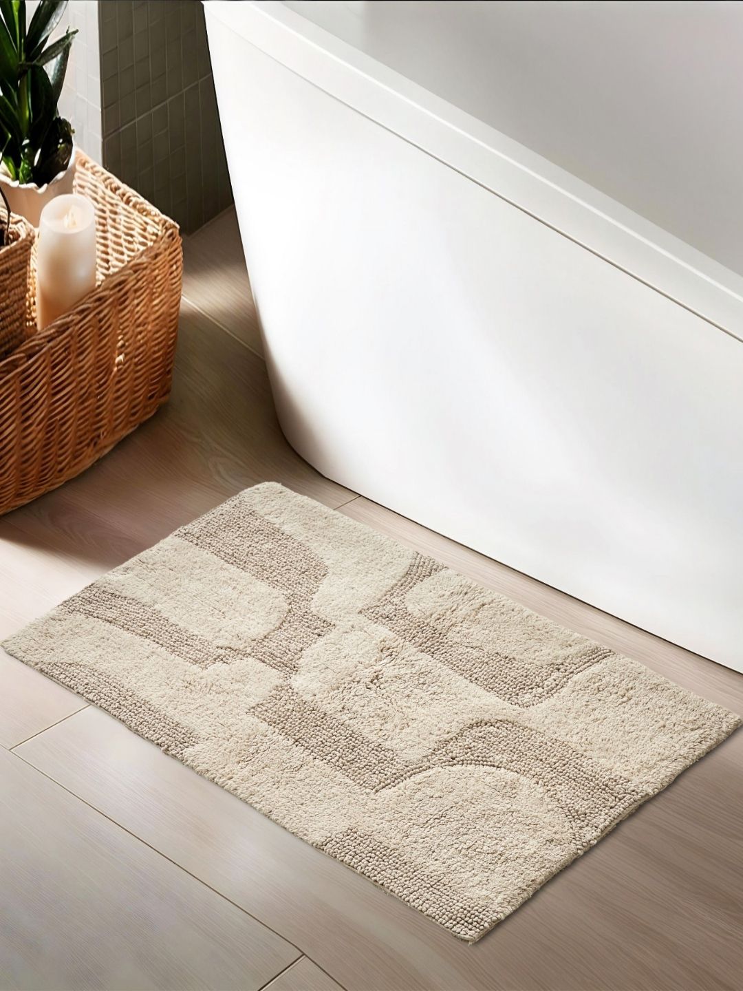 Home Centre Beige Textured Cotton Anti Slip 2000 GSM Bath Rug-image-42