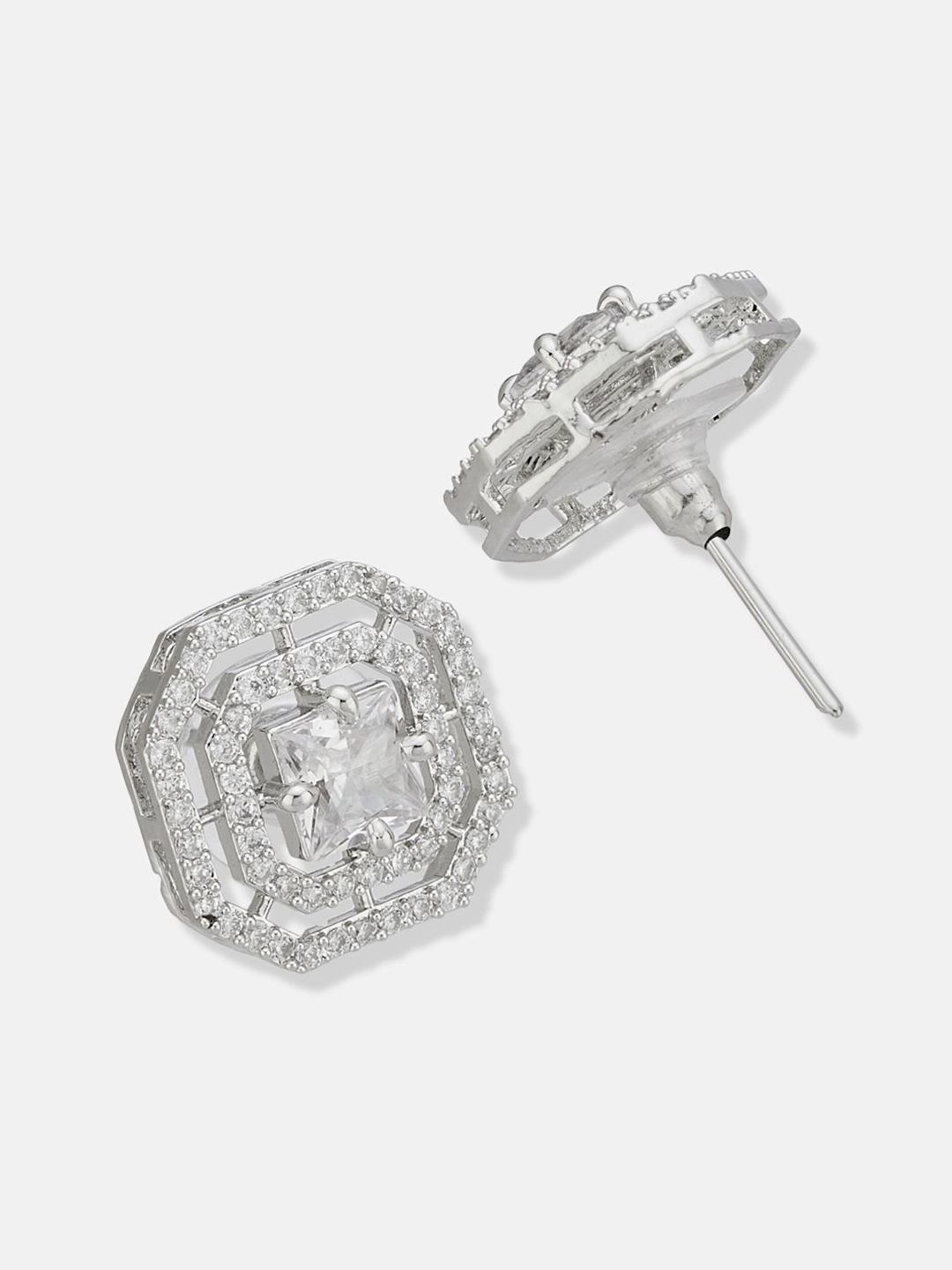 ATIBELLE Set of 2 Silver Plated Contemporary Cubic Zirconia Studded
